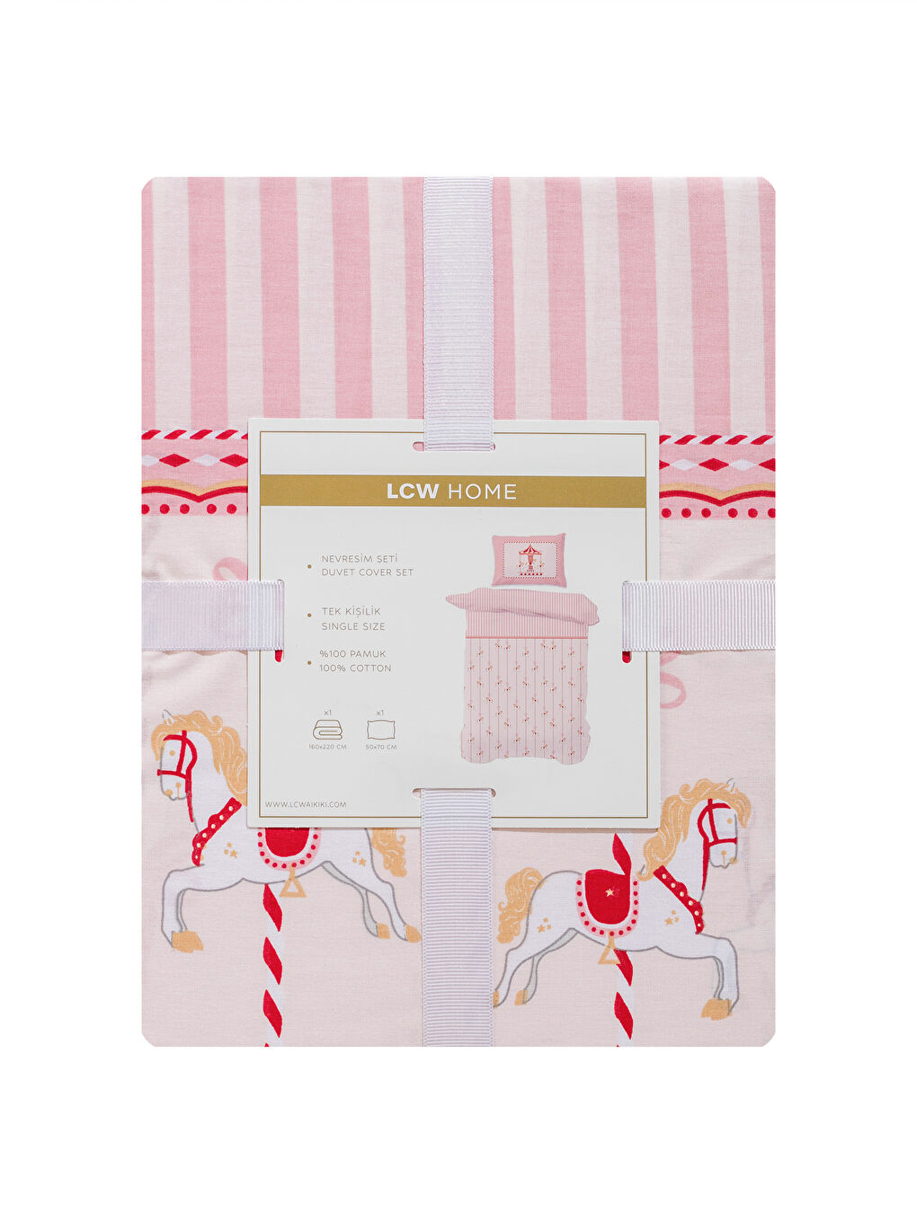 Pembe Karusel Desenli Tek Kişilik Nevresim Seti-6
