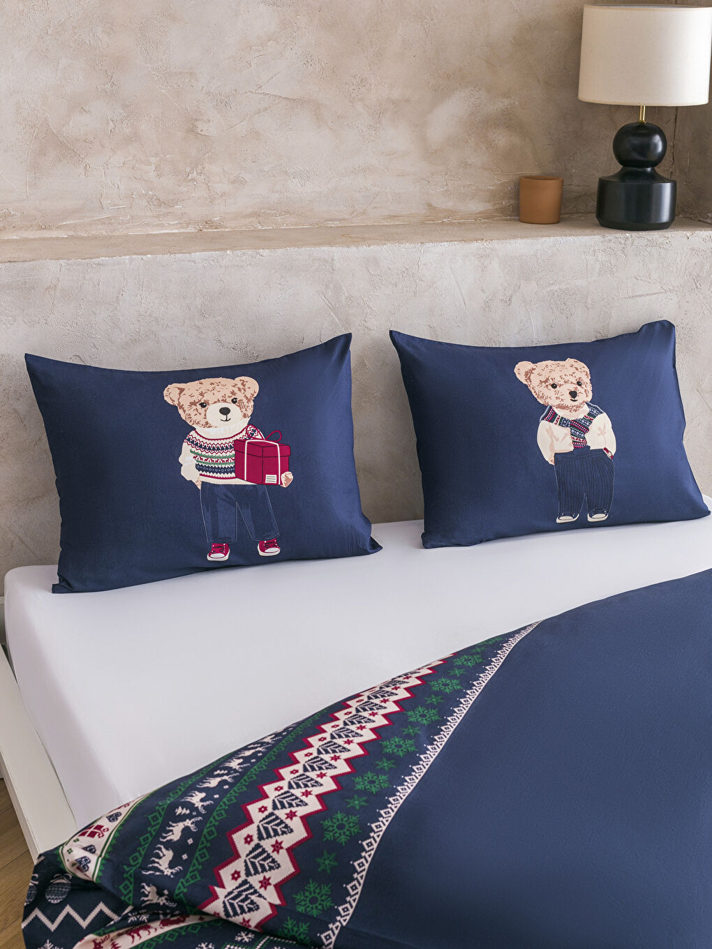 Lacivert Ayı Teddy Baskılı Çift Kişilik Nevresim Seti-2