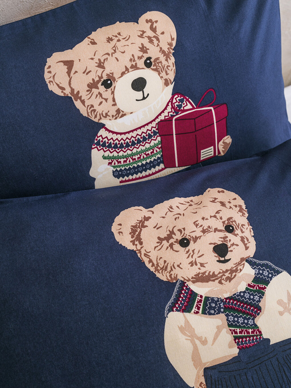 Lacivert Ayı Teddy Baskılı Çift Kişilik Nevresim Seti-3