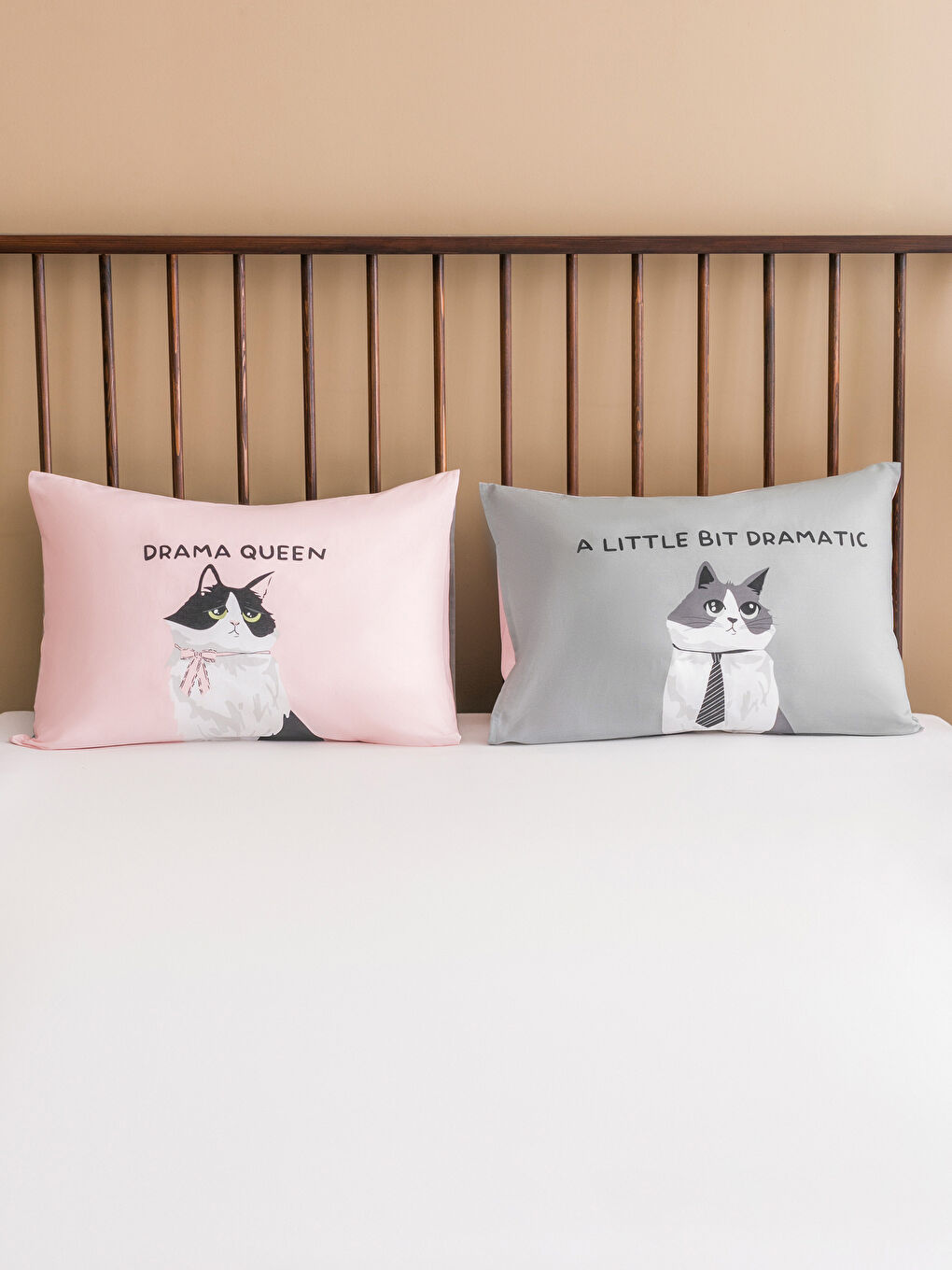 Мысық бейнеленген мақта жастық тысы 2 данадан тұратын 50x70 см-1