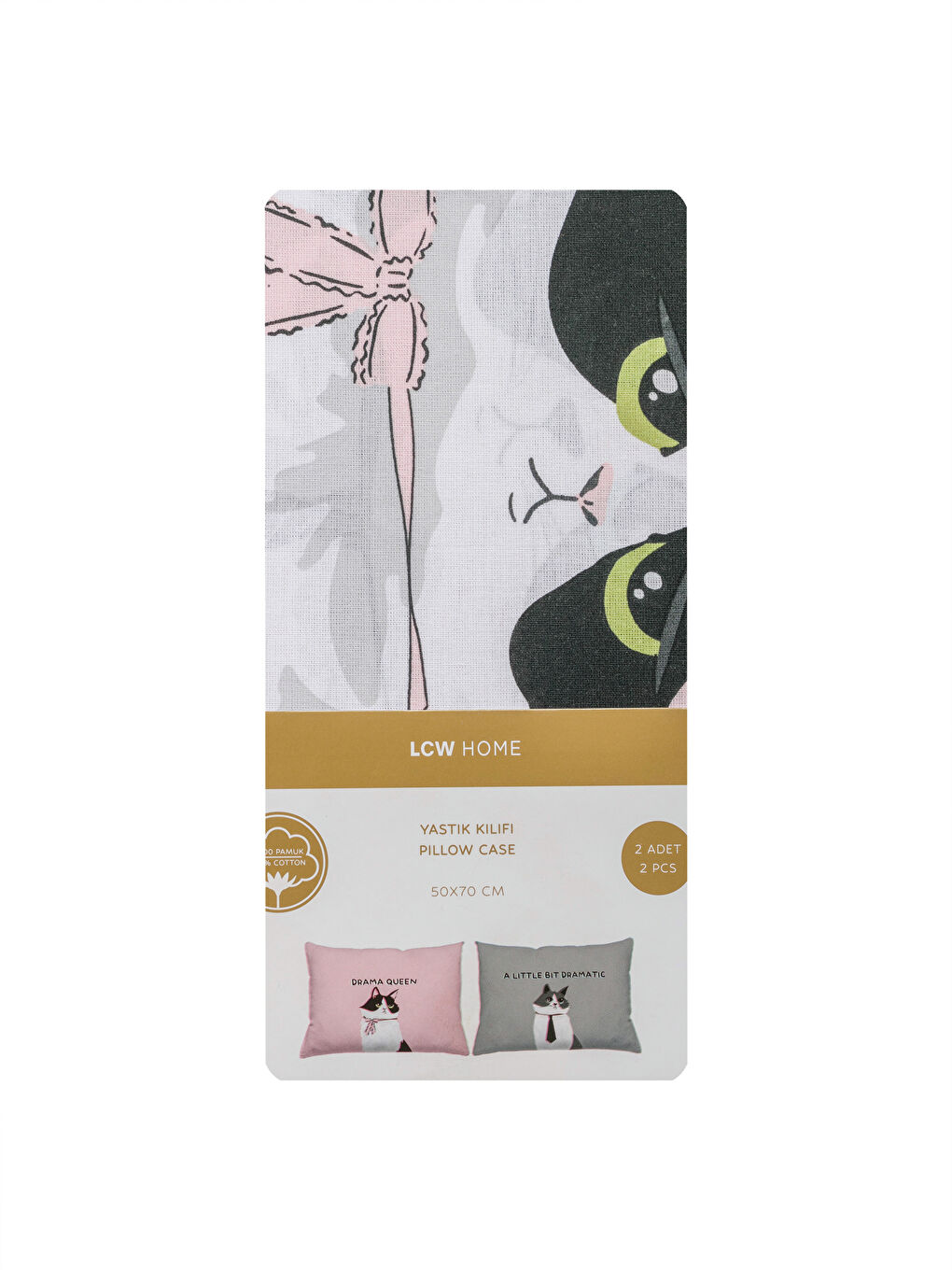 Мысық бейнеленген мақта жастық тысы 2 данадан тұратын 50x70 см-4