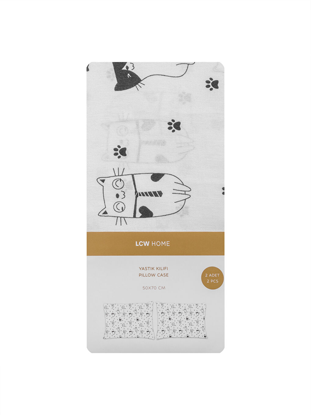 Siyah Kedi Baskılı Pamuklu Yastık Kılıfı 2'li 50x70 cm-3