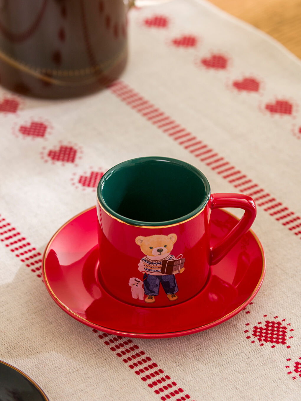 Teddy Bear Printed 2 Person Porcelain Coffee Cup Set 110 ml-1