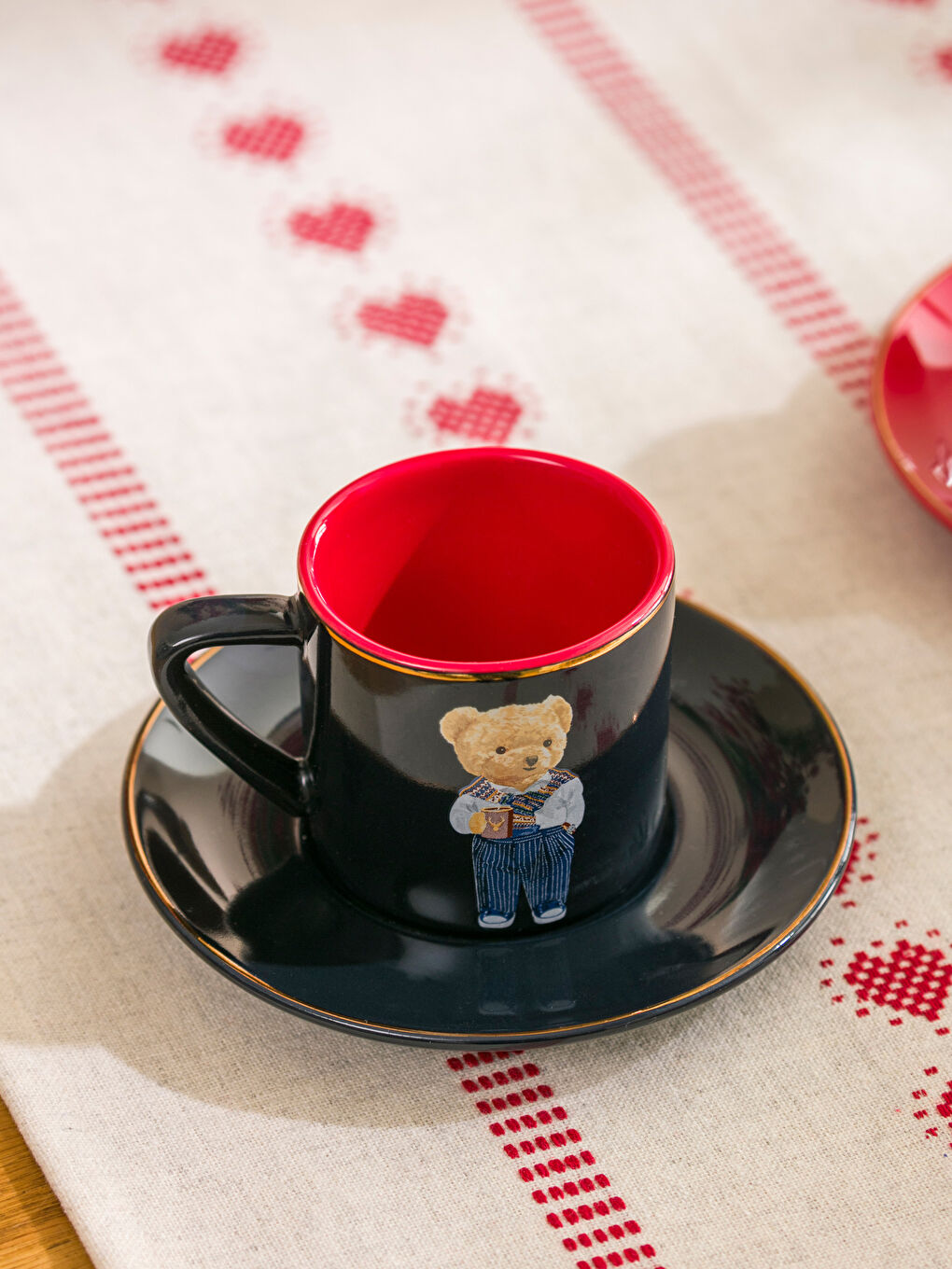 Teddy Bear Printed 2 Person Porcelain Coffee Cup Set 110 ml-2