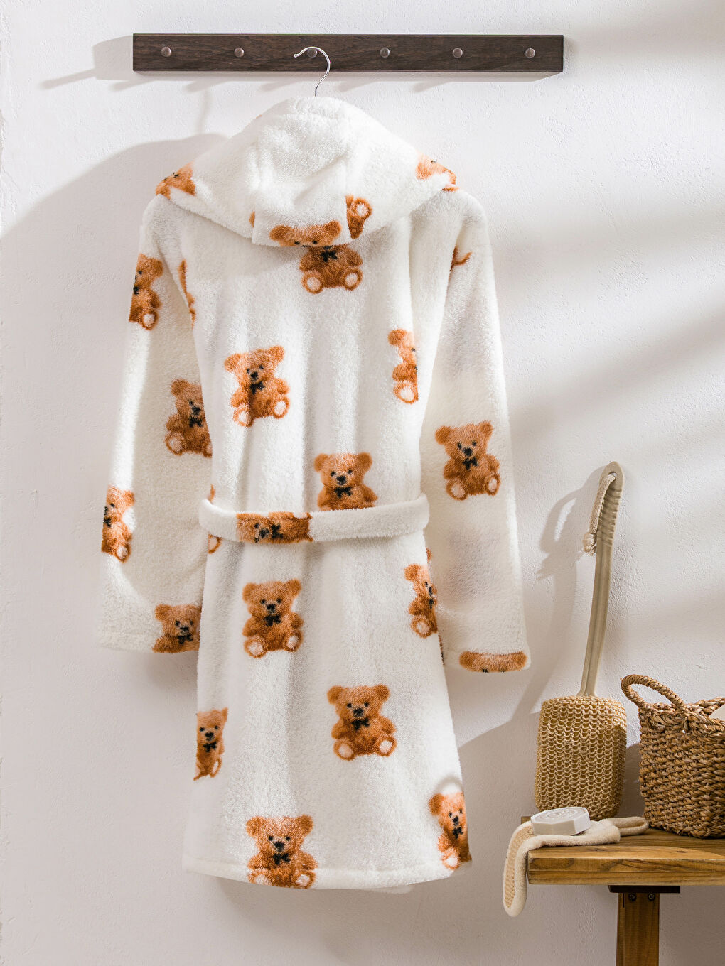 Bej Ayı Teddy Baskılı Kadın Sabahlık-1