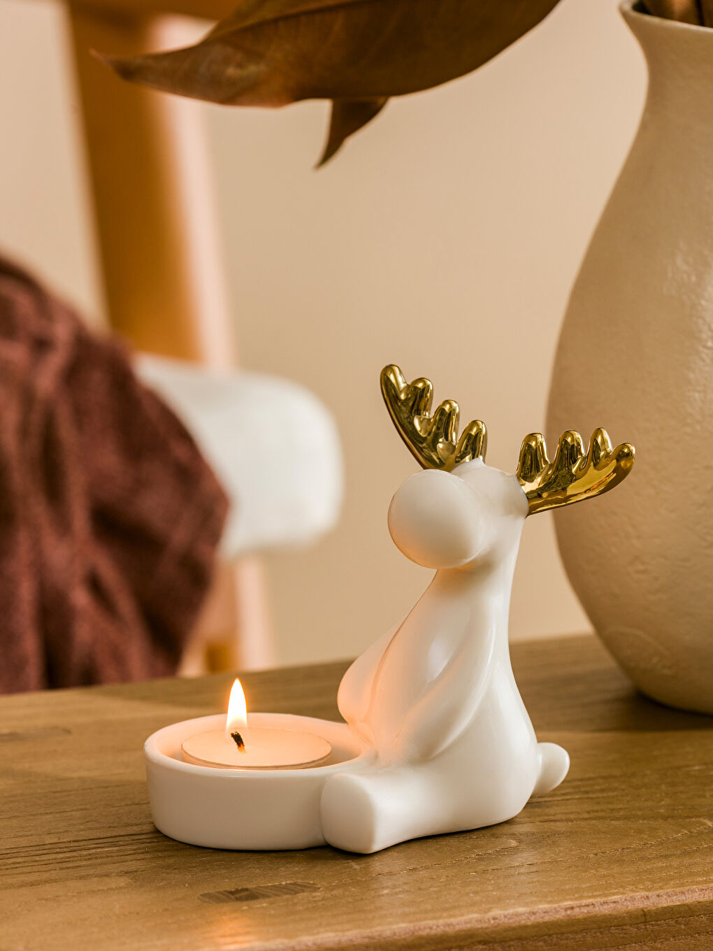 Deer Figured Ceramic Candle Holder 10 cm