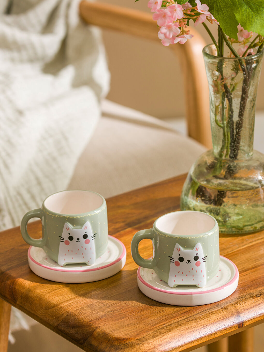 Karışık Kedi Baskılı 2 Kişilik Seramik Kahve Fincan Takımı 80 ml