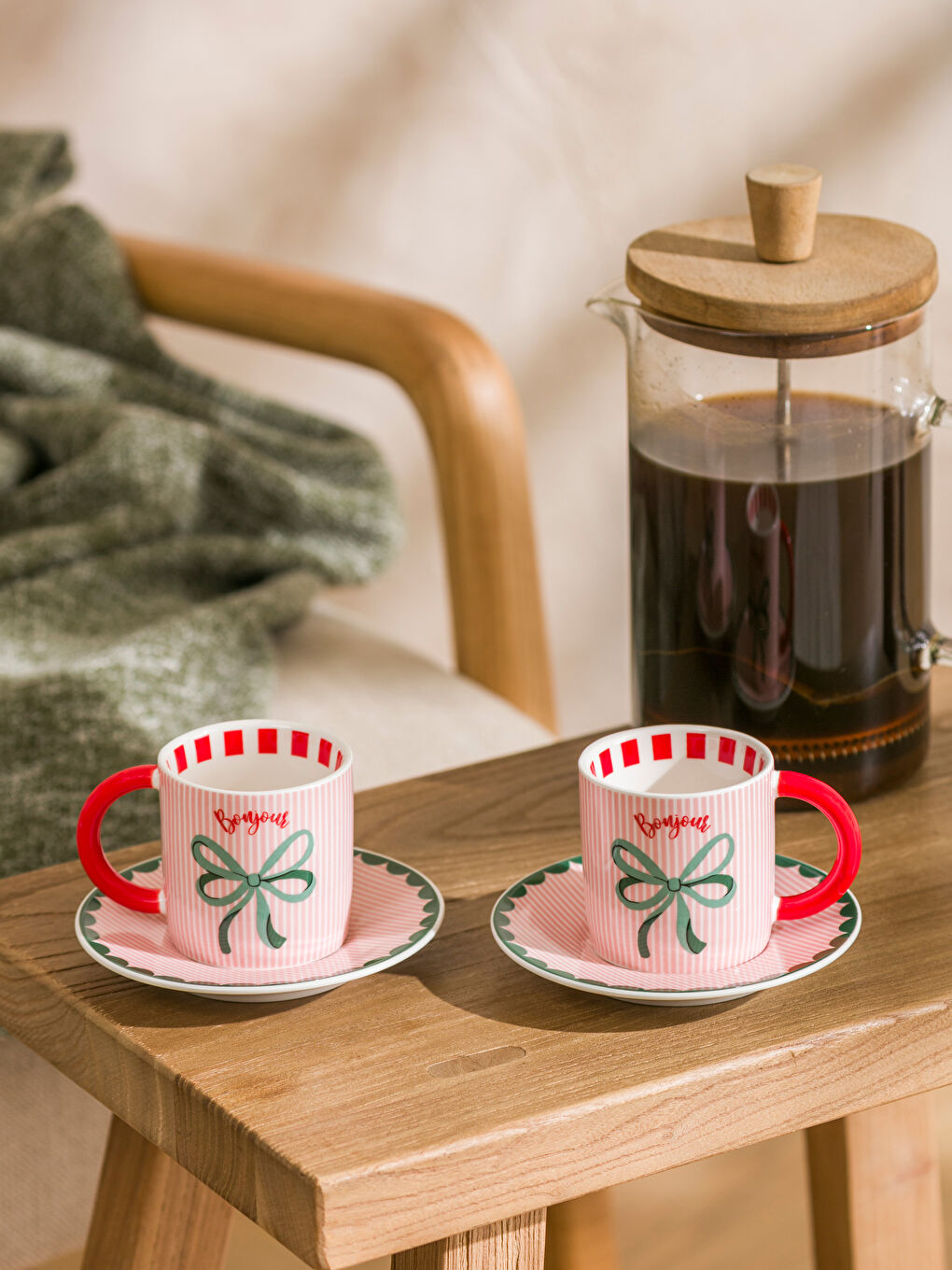 Karışık Fiyonk Baskılı 2 Kişilik Porselen Kahve Fincan Takımı 100 ml