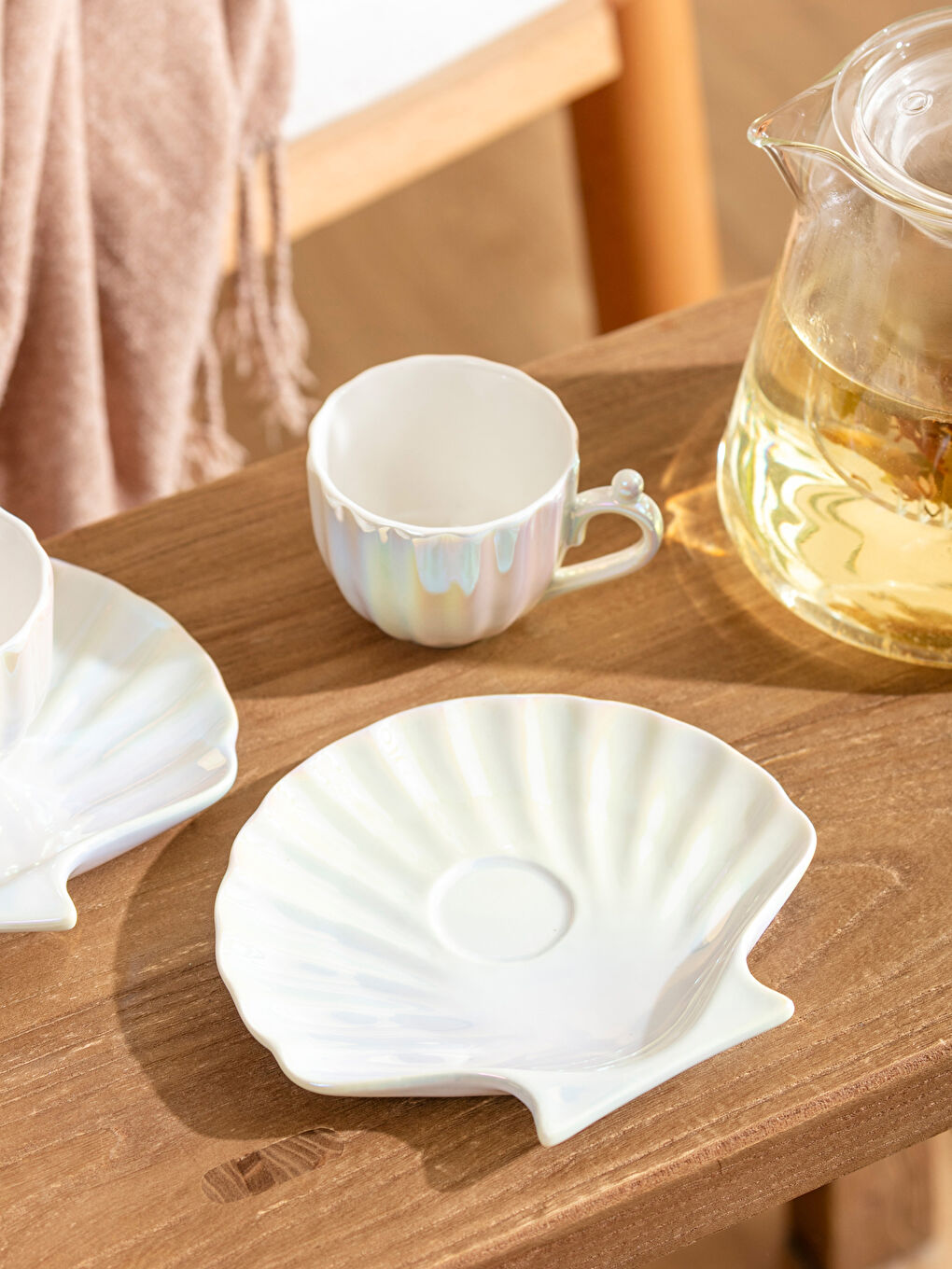 Beyaz Deniz Kabuğu Figürlü 2 Kişilik Porselen Kahve Fincan Takımı 80 ml-1