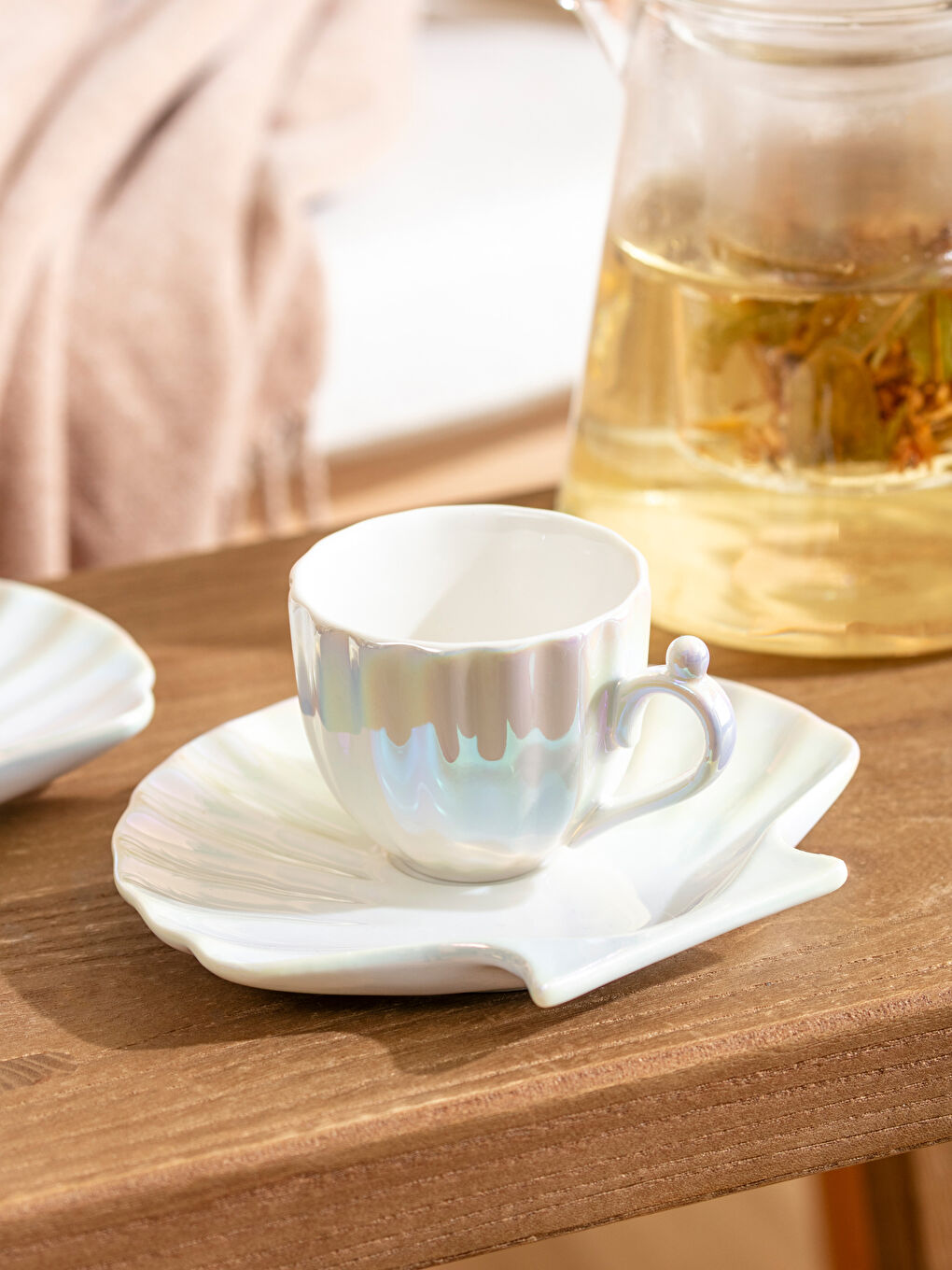 Beyaz Deniz Kabuğu Figürlü 2 Kişilik Porselen Kahve Fincan Takımı 80 ml-2