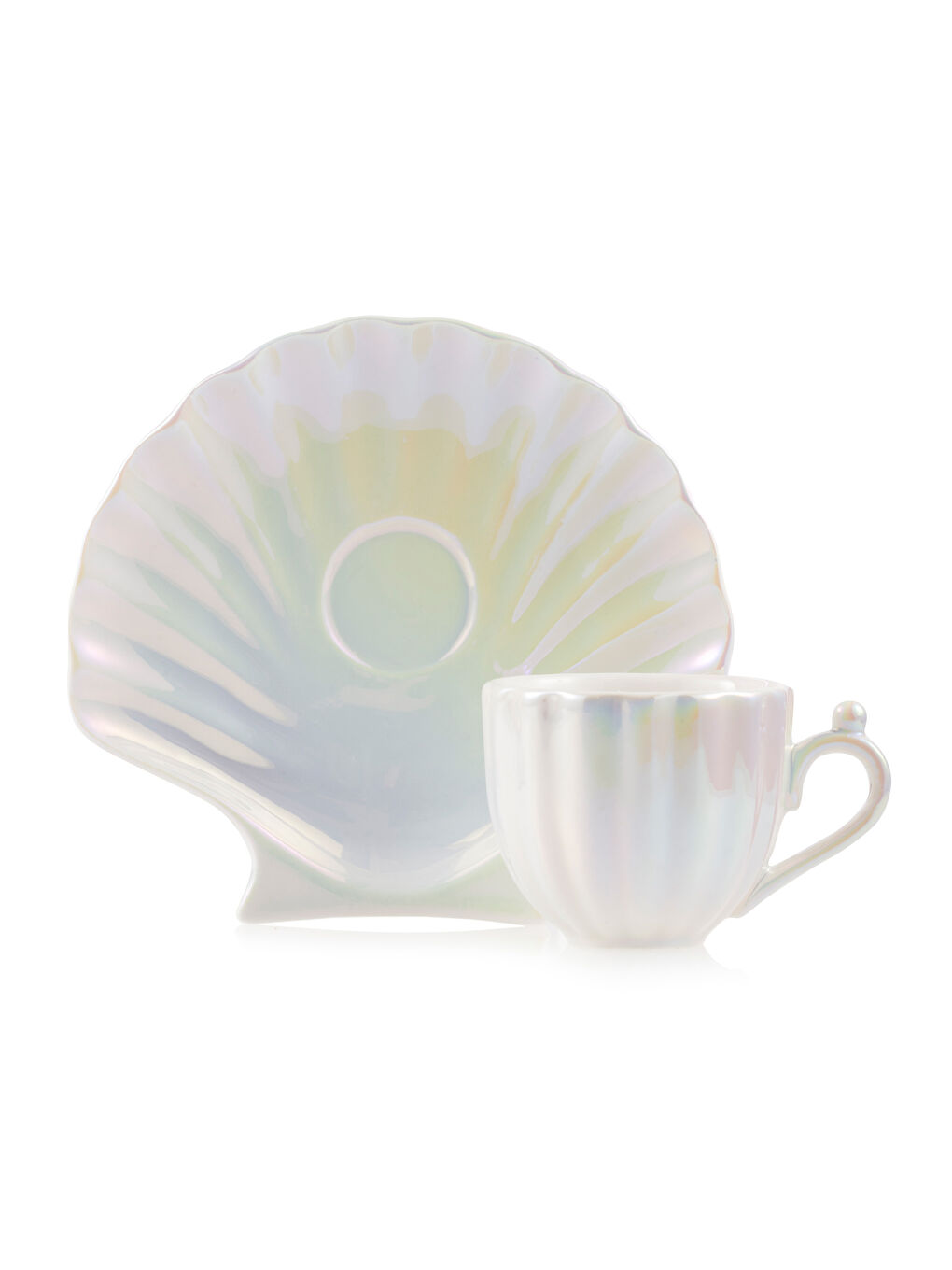 Beyaz Deniz Kabuğu Figürlü 2 Kişilik Porselen Kahve Fincan Takımı 80 ml-4