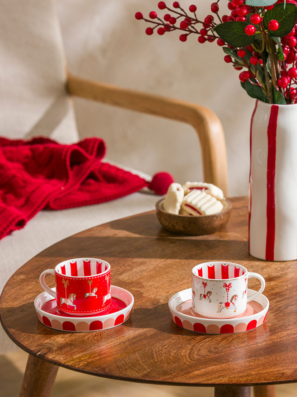 Pembe 2 Kişilik Baskılı Porselen Kahve Fincan Takımı 90 ml