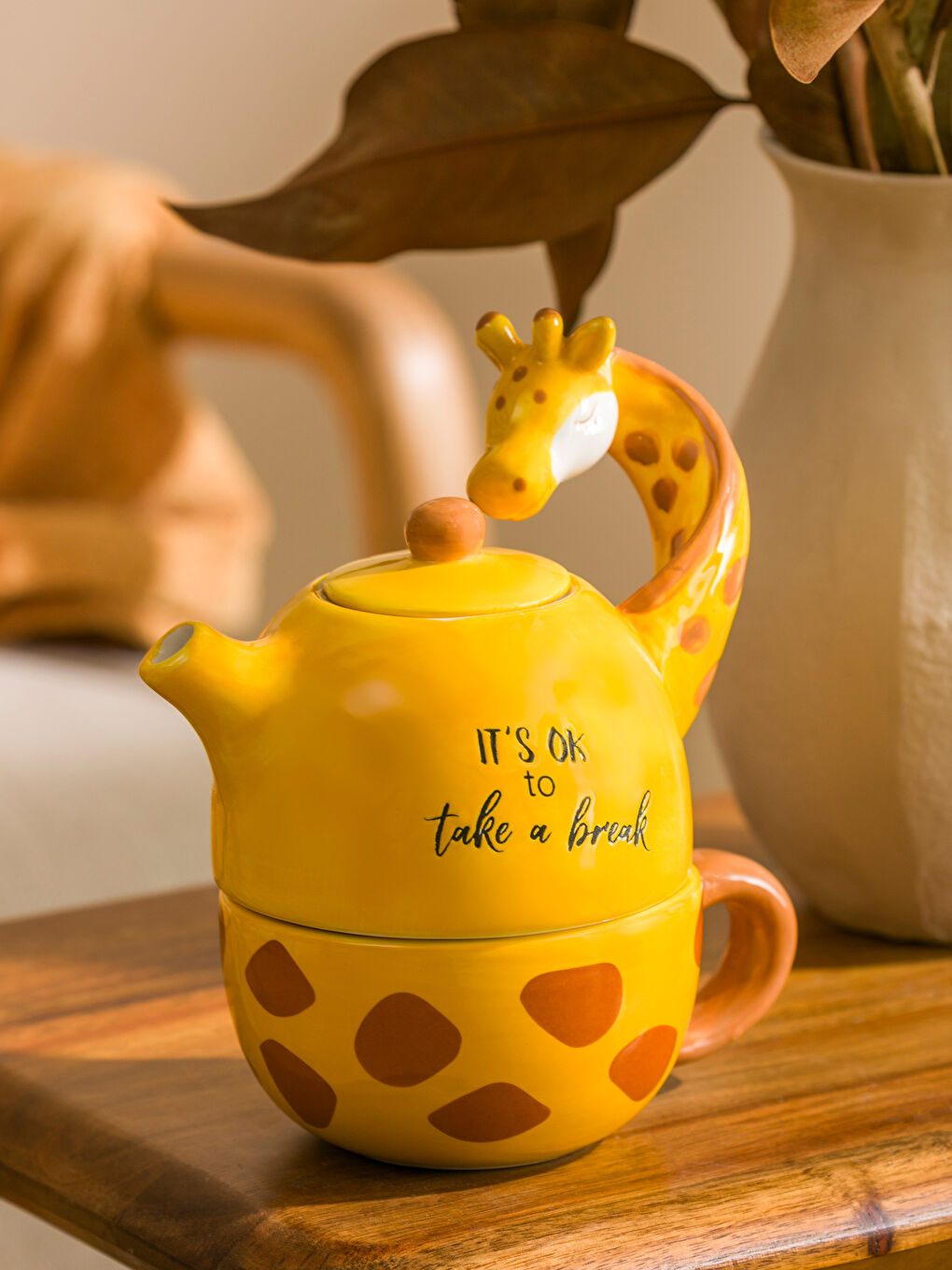 Karışık Zürafa Baskılı Seramik Tea Pot