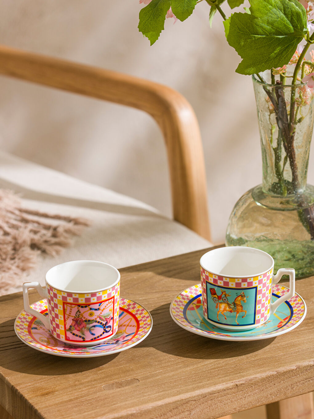 Karışık Baskılı 2 Kişilik Porselen Kahve Fincan Takımı 90 ml