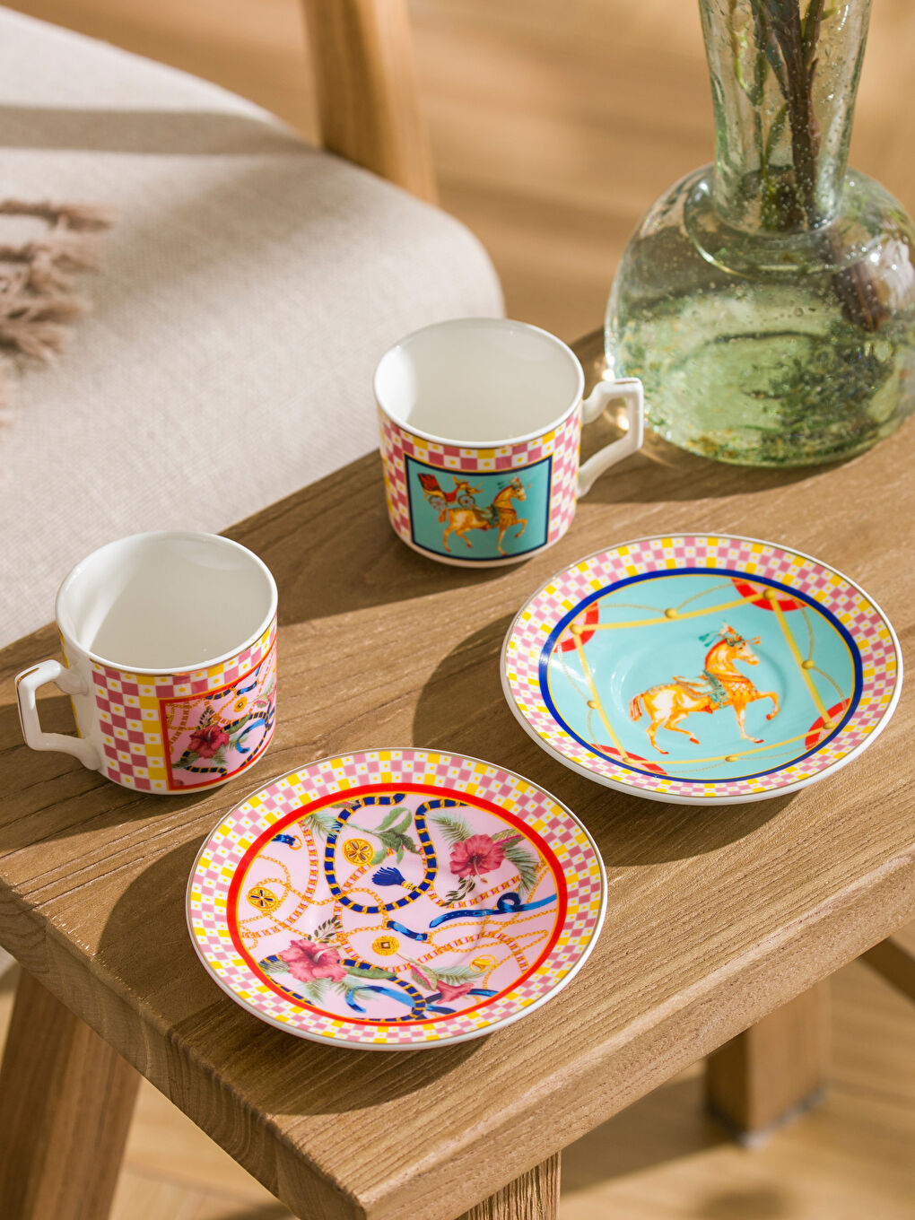 Karışık Baskılı 2 Kişilik Porselen Kahve Fincan Takımı 90 ml-3