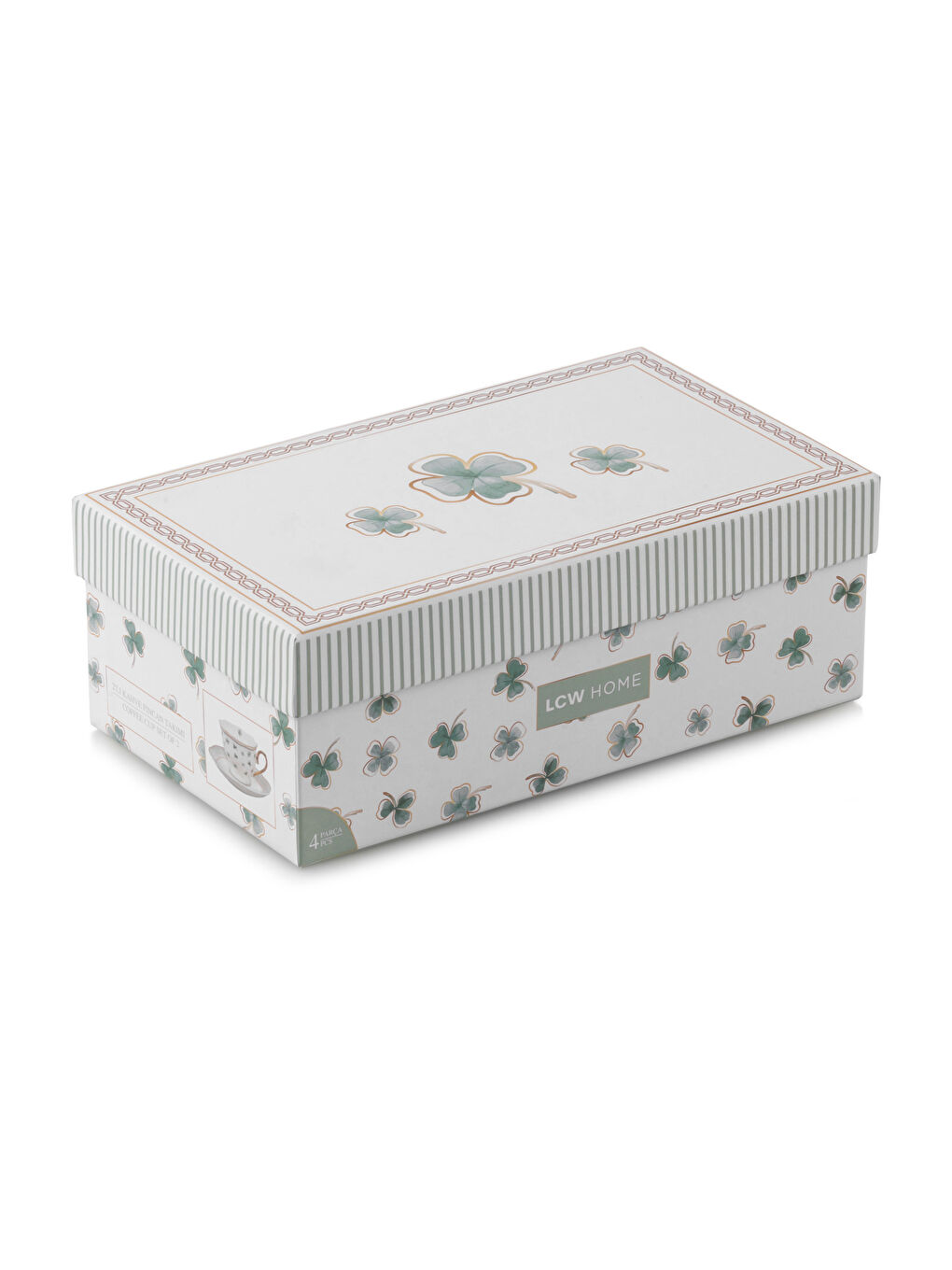 Yeşil Yonca Baskılı 2 Kişilik Porselen Kahve Fincan Takımı 90 ml-3