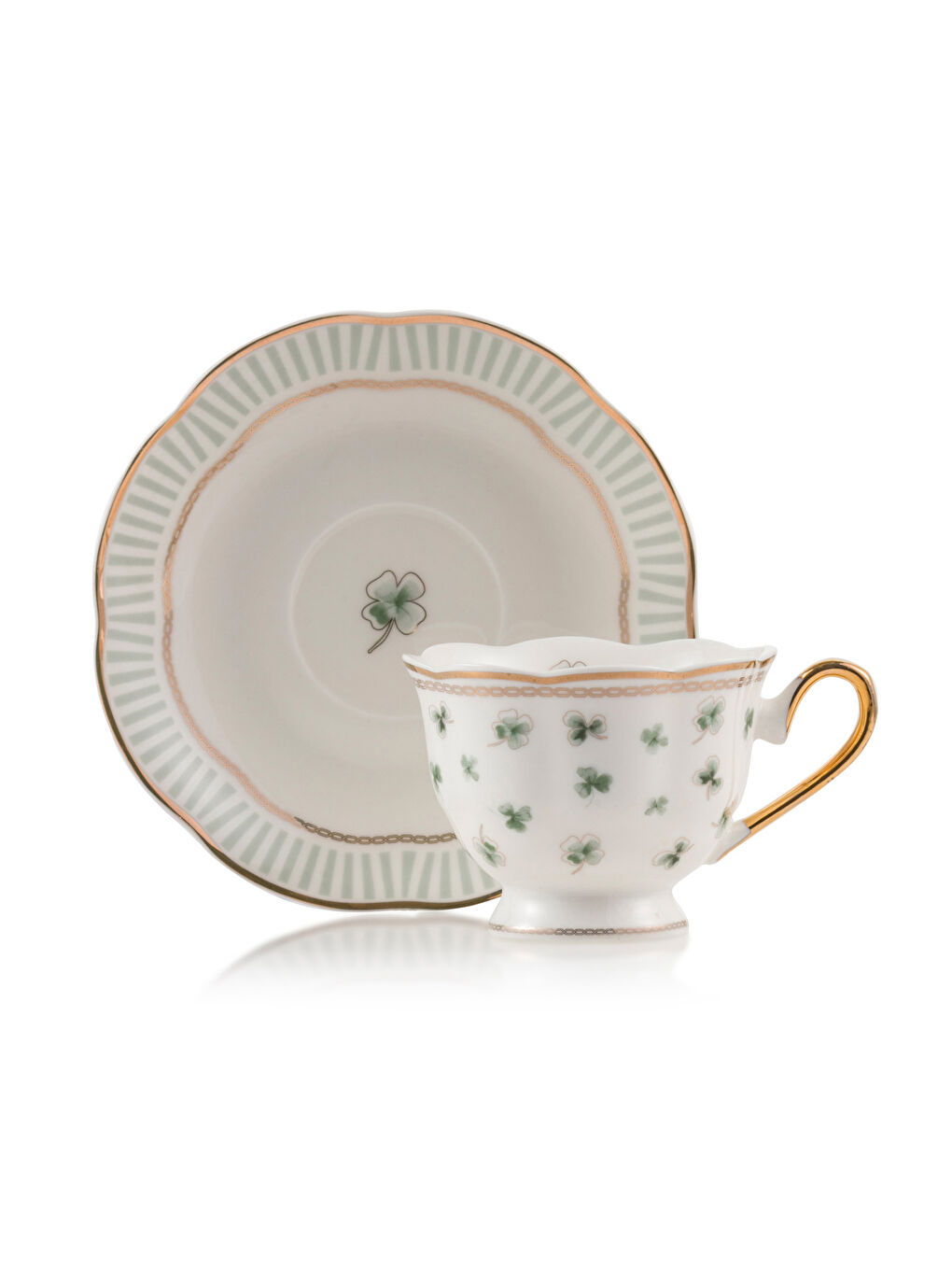 Yeşil Yonca Baskılı 2 Kişilik Porselen Kahve Fincan Takımı 90 ml-4
