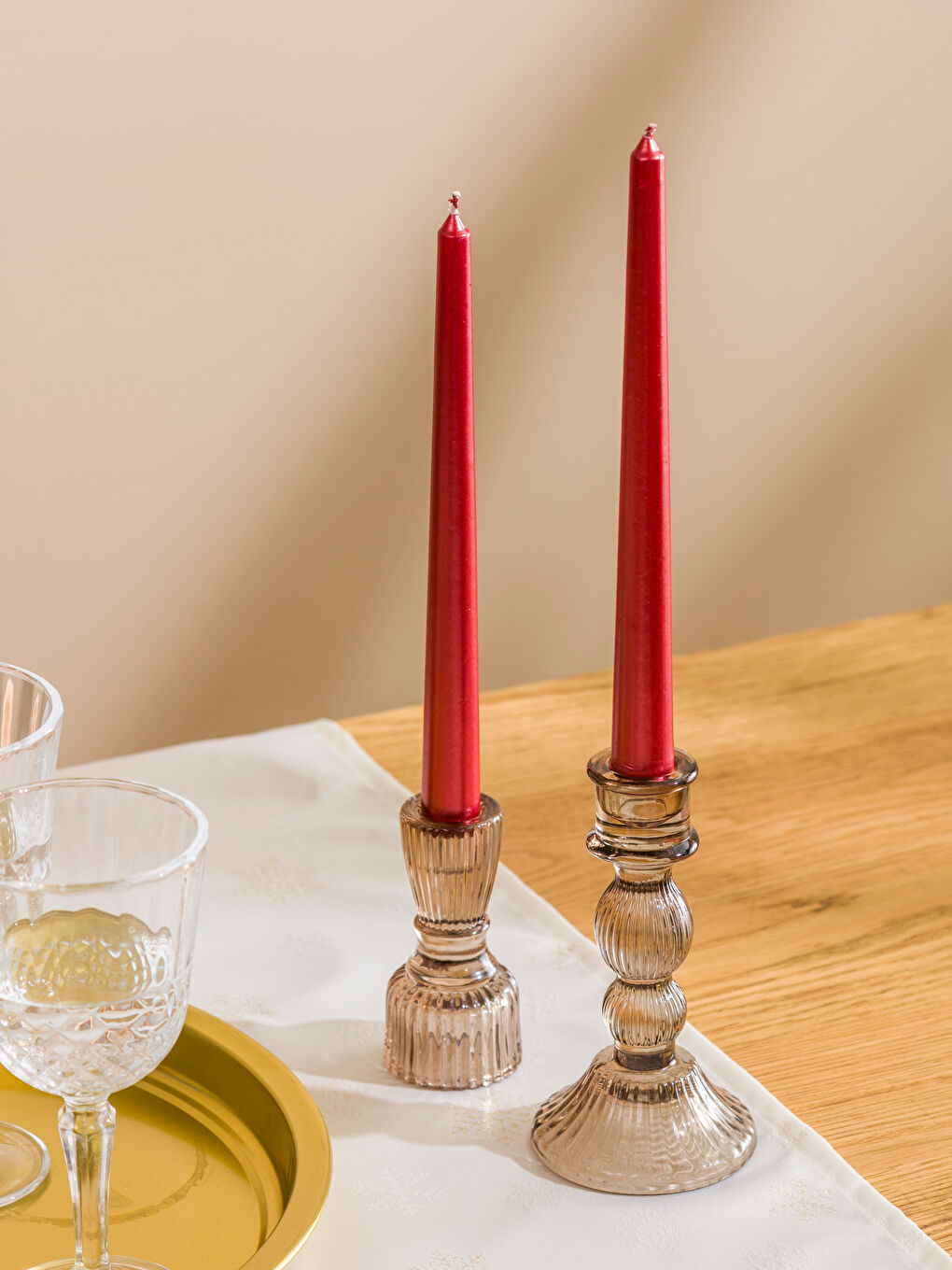 Kırmızı Dekoratif Şamdan Mum 2'li-1