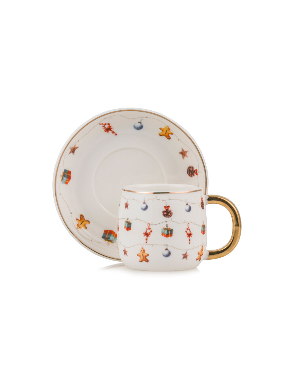 Beyaz Baskılı 2 Kişilik Kahve Fincan Takımı-4