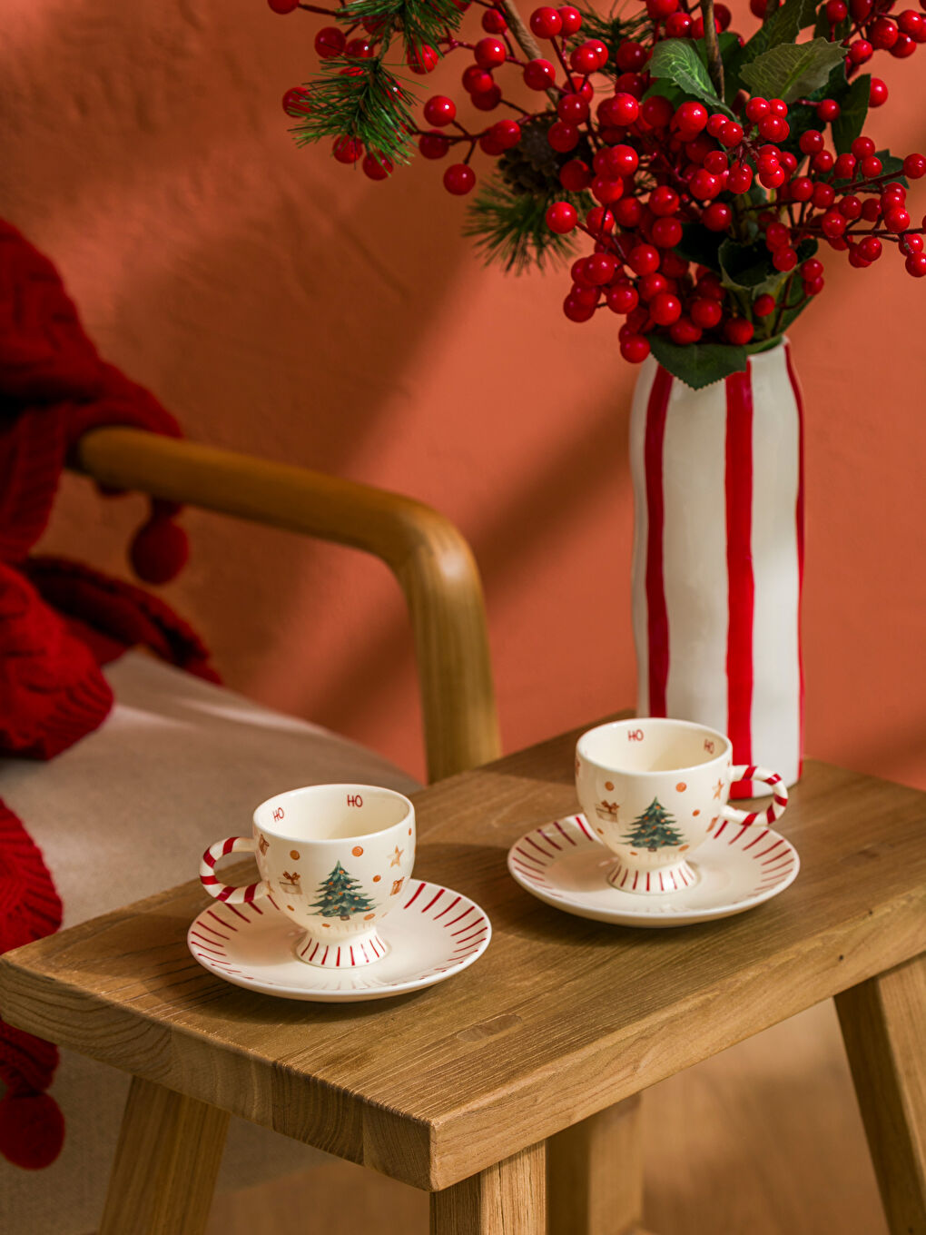 Christmas Themed Porcelain Coffee Cup Set for 2 People 90 ml