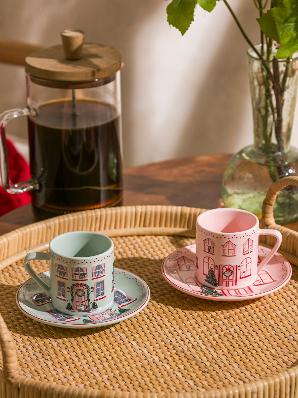 Printed 2-Person Porcelain Coffee Cup Set 90 ml
