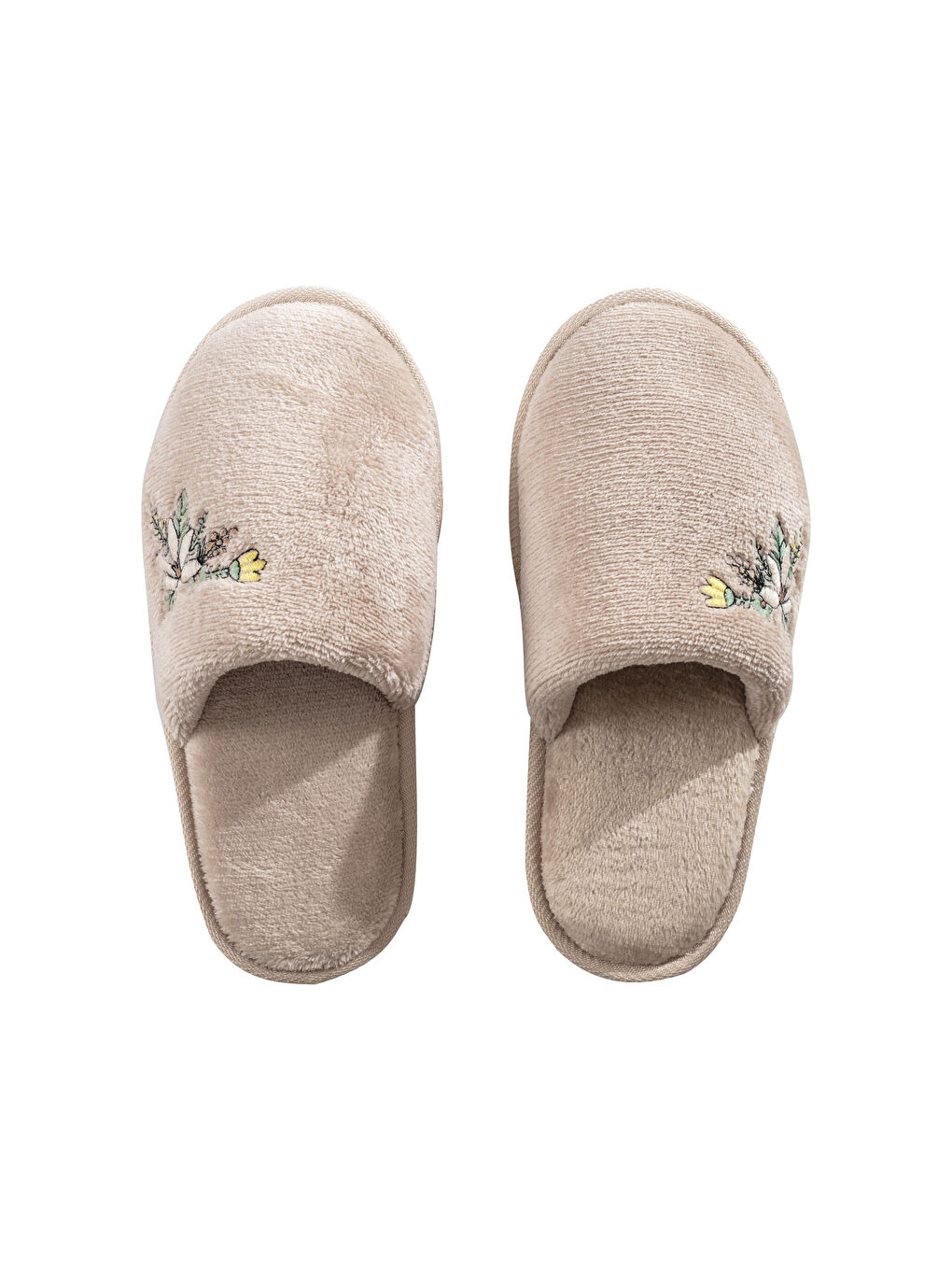 Bej Çiçek Nakışlı Kadın Ev Terliği-5