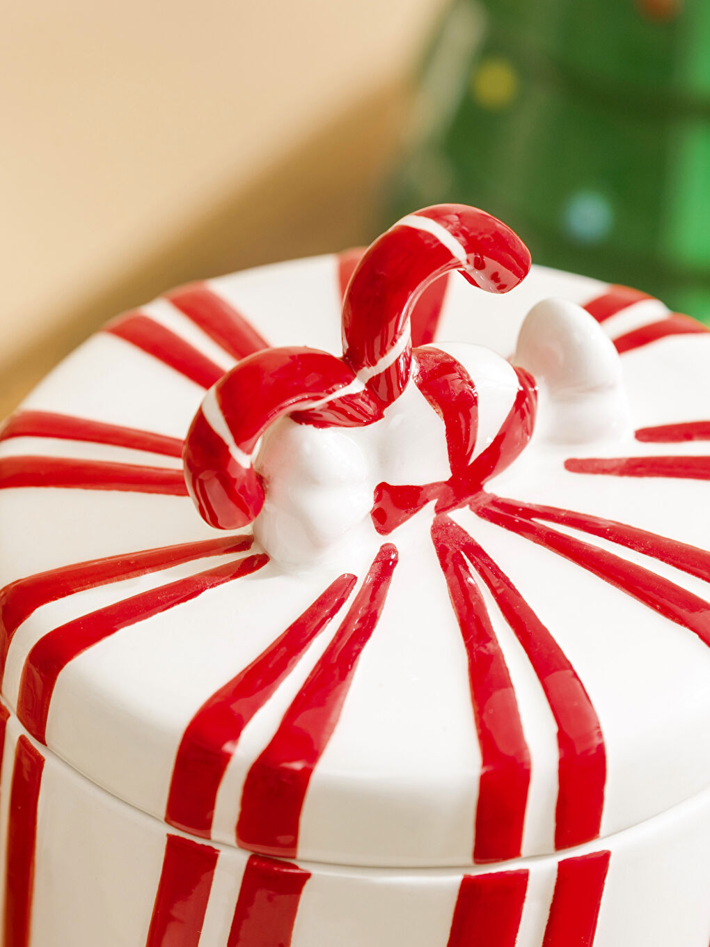 Kırmızı Baston Şeker Seramik Kavanoz-2