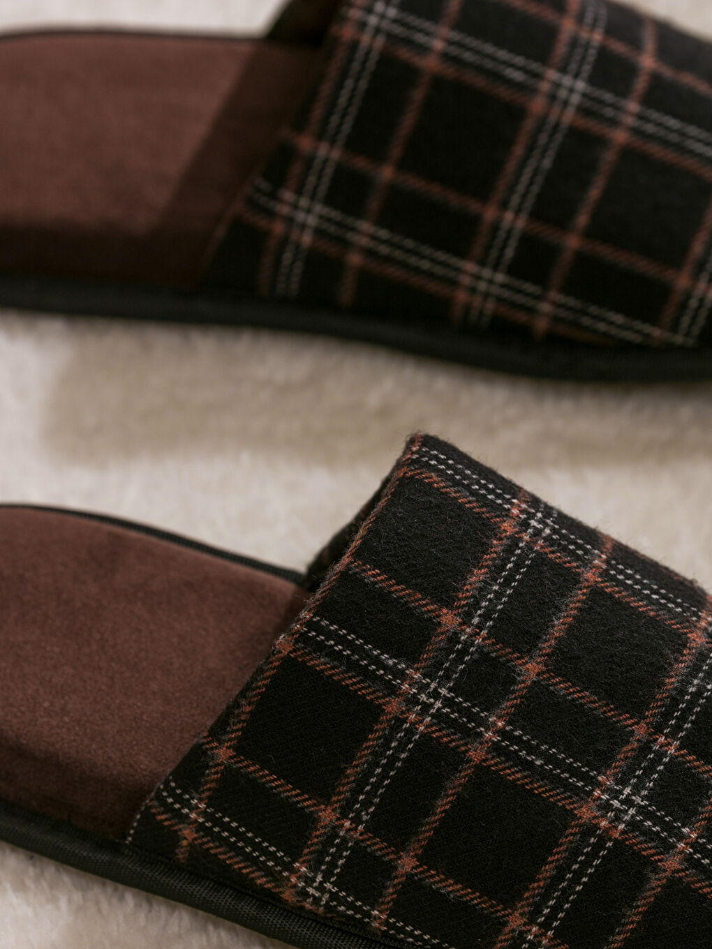 Kahverengi Ekose Desenli Erkek Ev Terliği-2