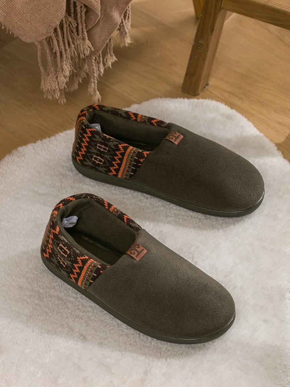 Haki Desenli İçi Pelüş Erkek Ev Botu-1