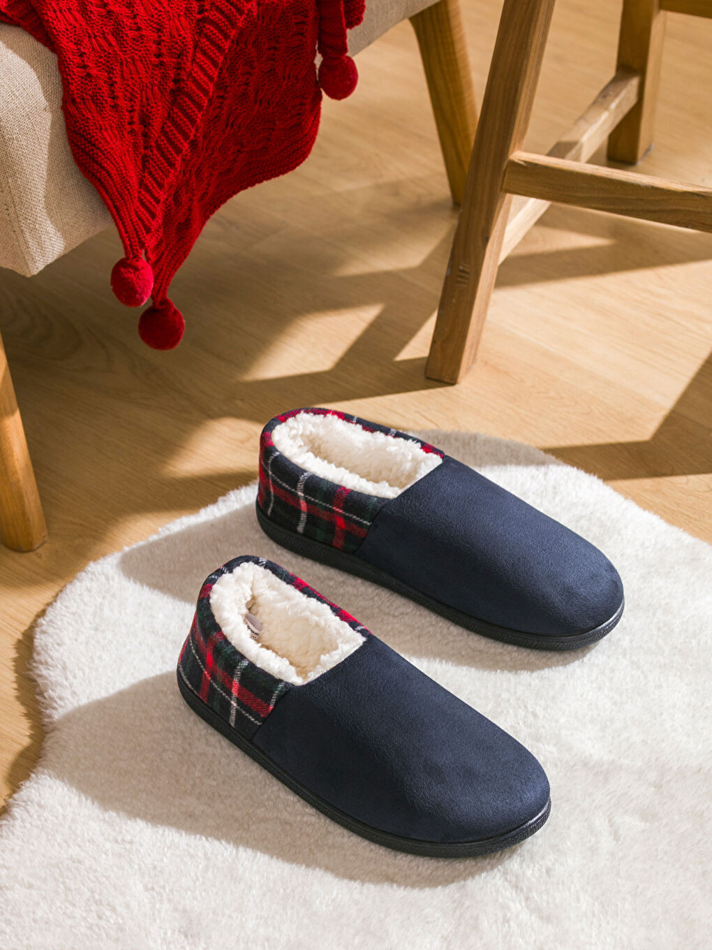 Lacivert İçi Kürklü Erkek Ev Botu Panduf-1