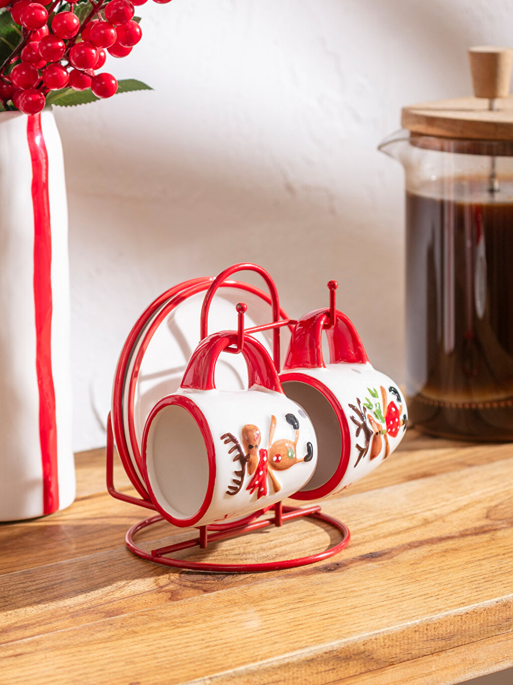 Karışık Yılbaşı Temalı 2 Kişilik Standlı Kahve Fincan Takımı 85 ml