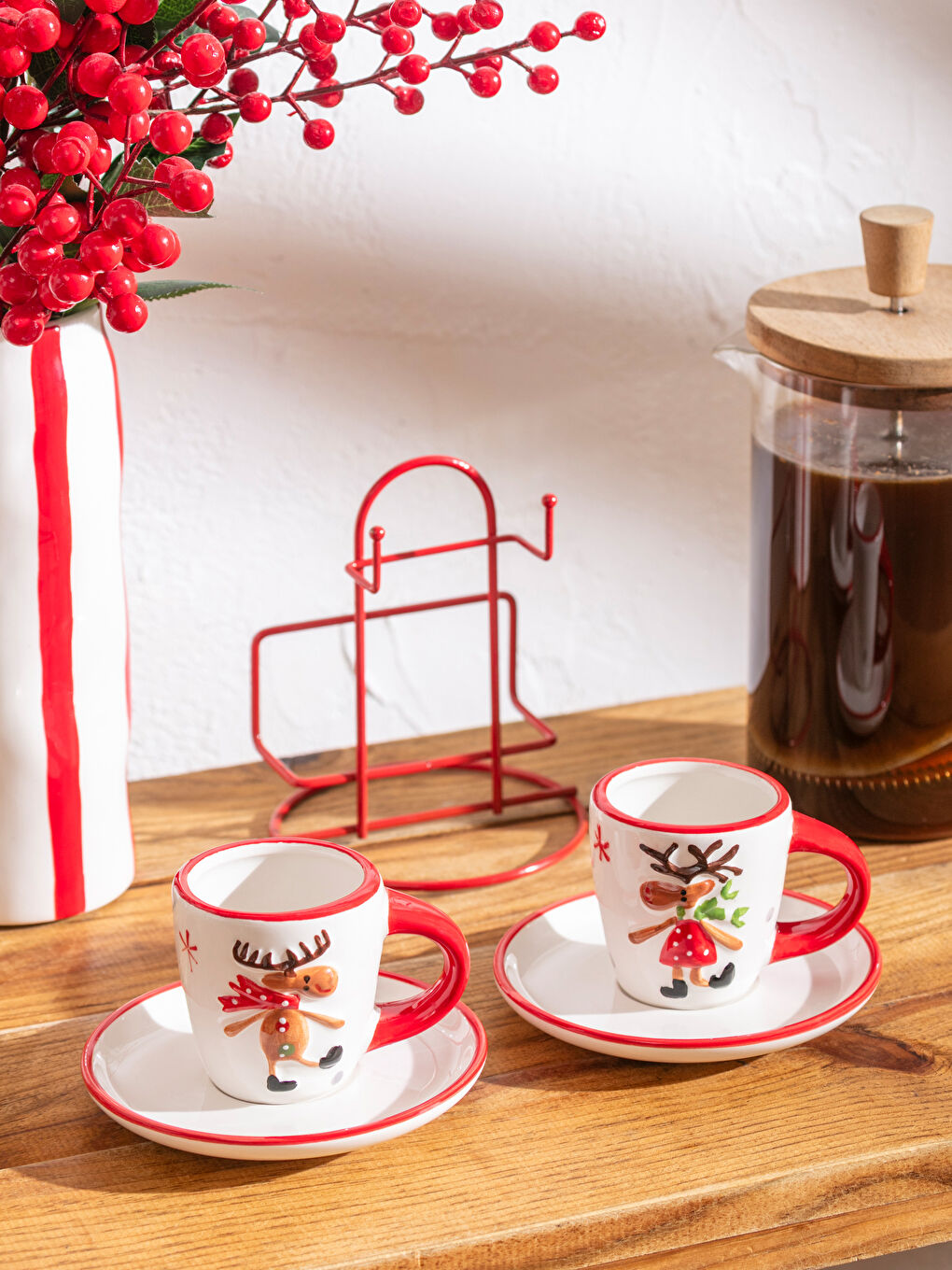 Karışık Yılbaşı Temalı 2 Kişilik Standlı Kahve Fincan Takımı 85 ml-1