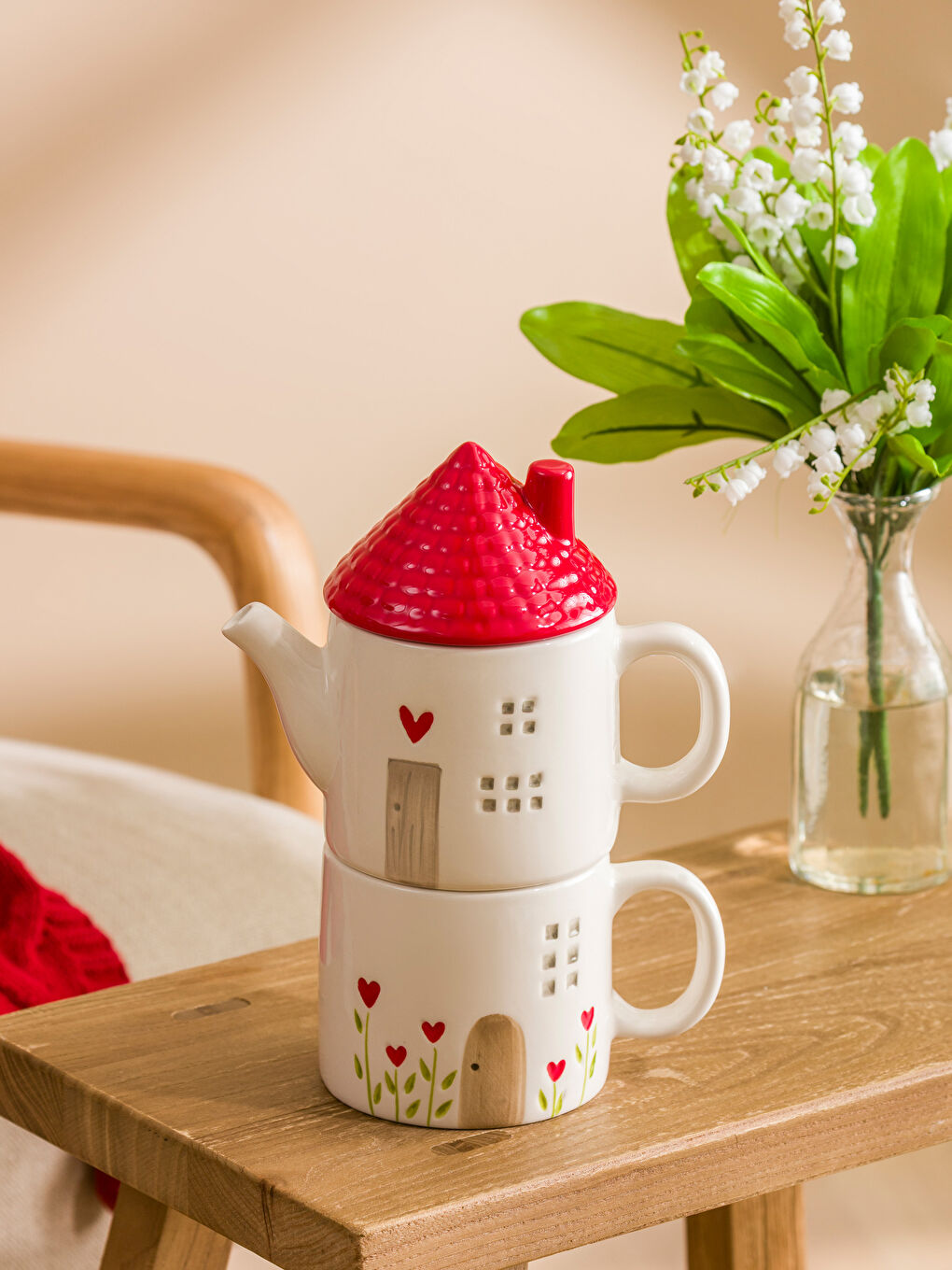 Karışık Ev Görünümlü Seramik Tea Pot Kupa