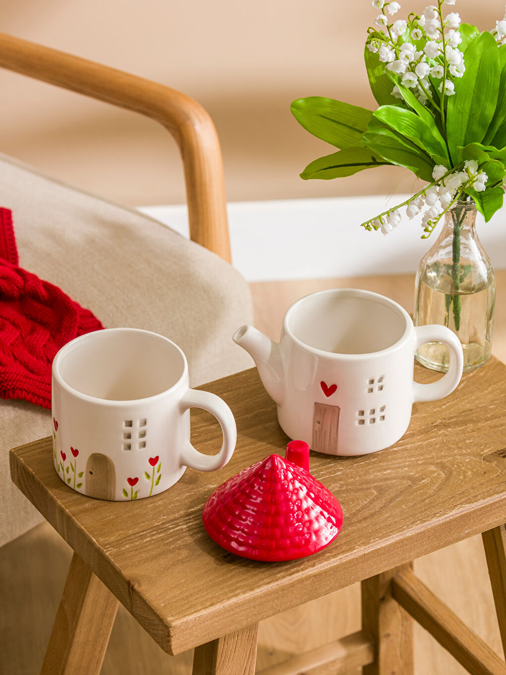 Karışık Ev Görünümlü Seramik Tea Pot Kupa-1