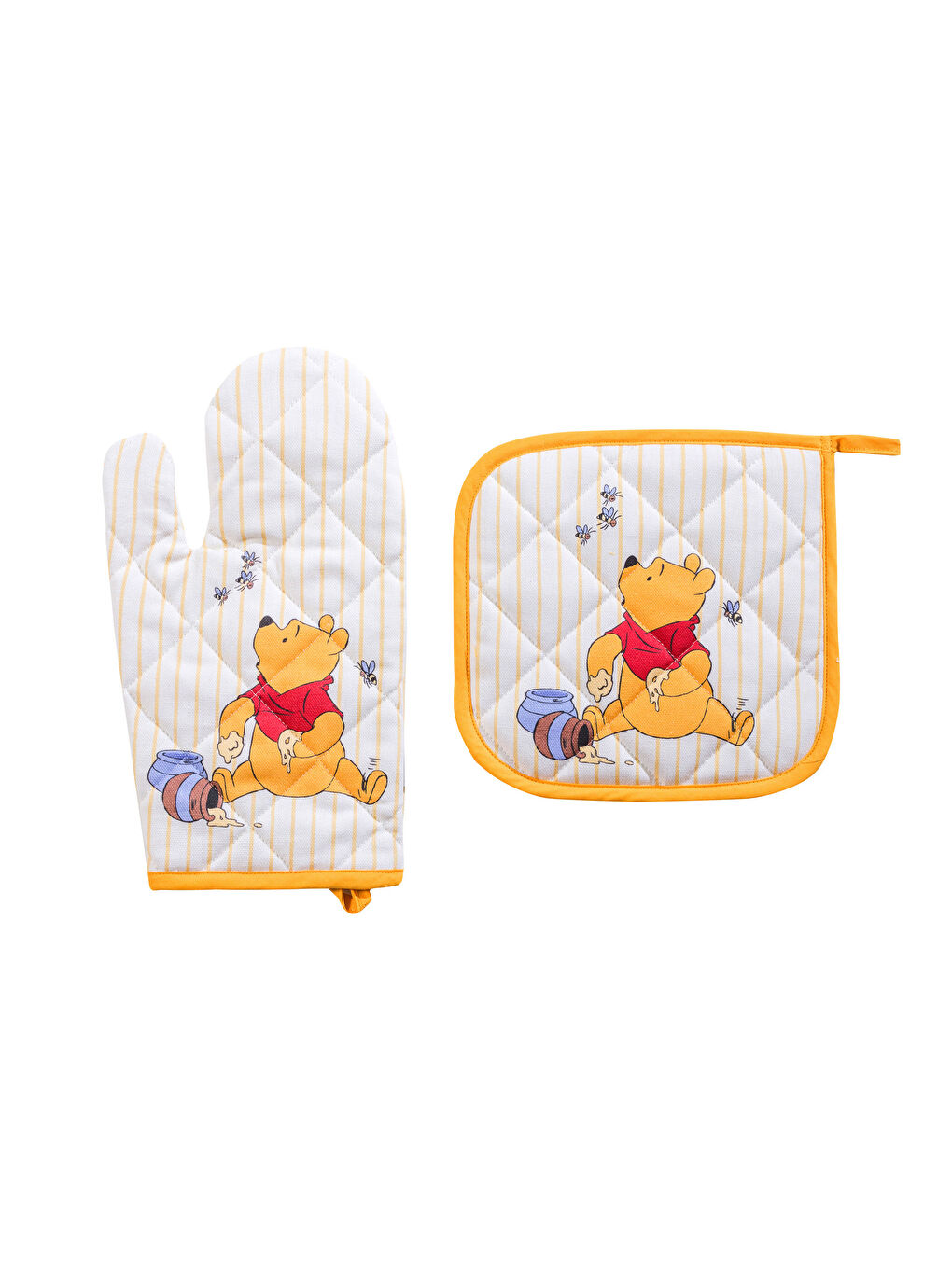 Sarı Winnie the Pooh Baskılı Fırın Eldiveni ve Tutaç-4