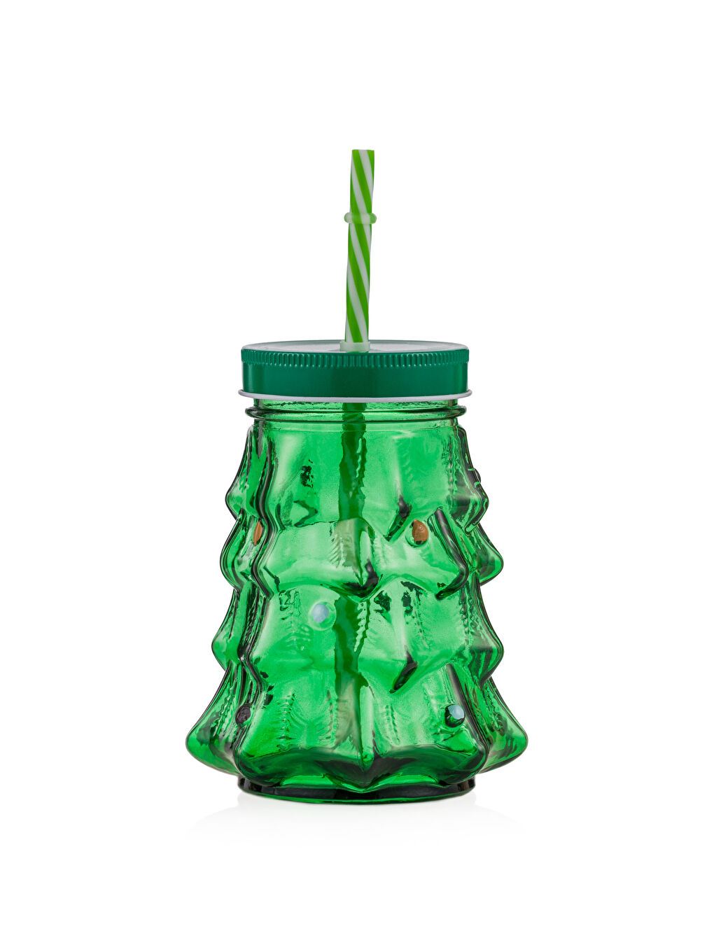 Pine Tree Shaped Glass Cup With Straw-3