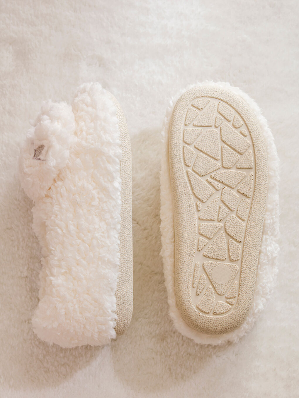 Ekru Hayvan Figürlü Pelüş Kadın Panduf-3