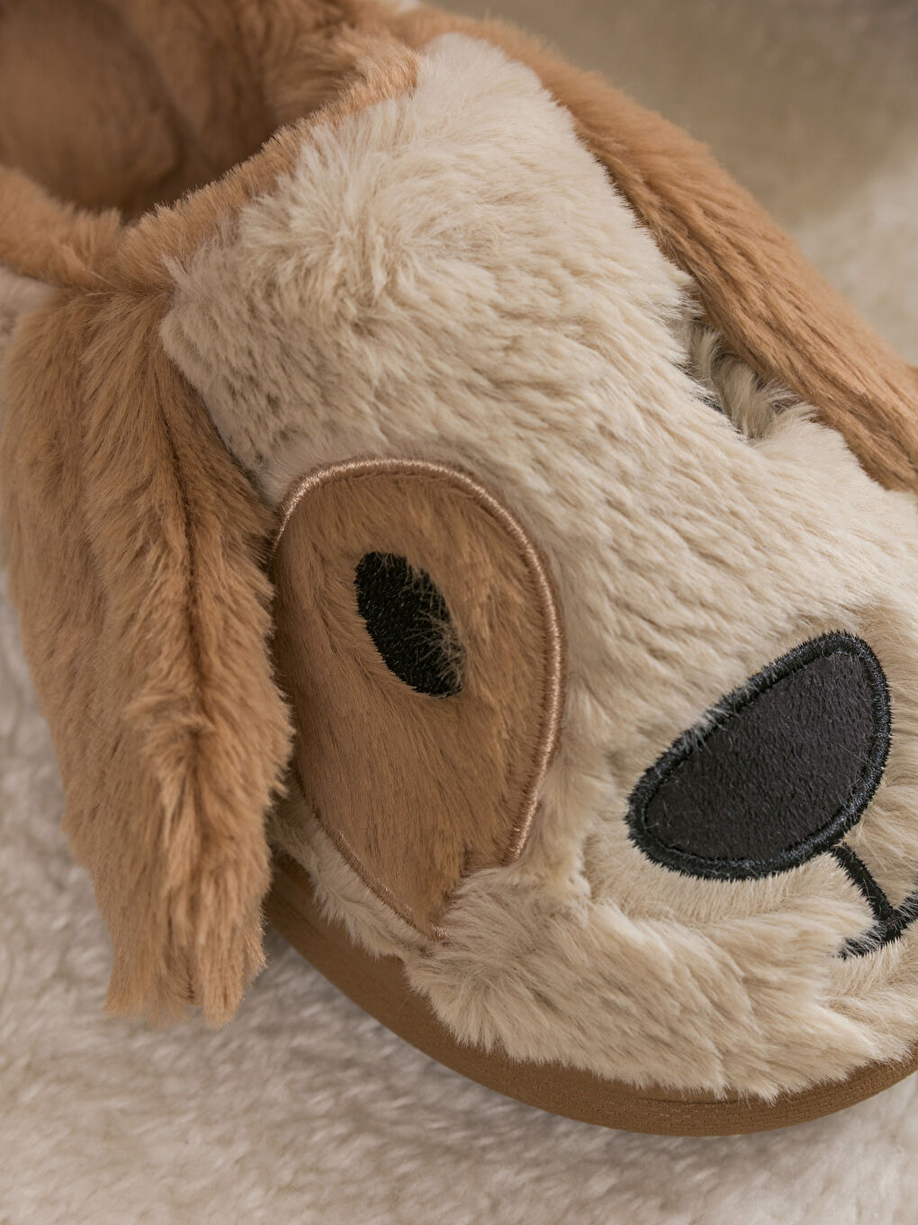 Bej Köpek Figürlü Pelüş Kadın Ev Terliği-2