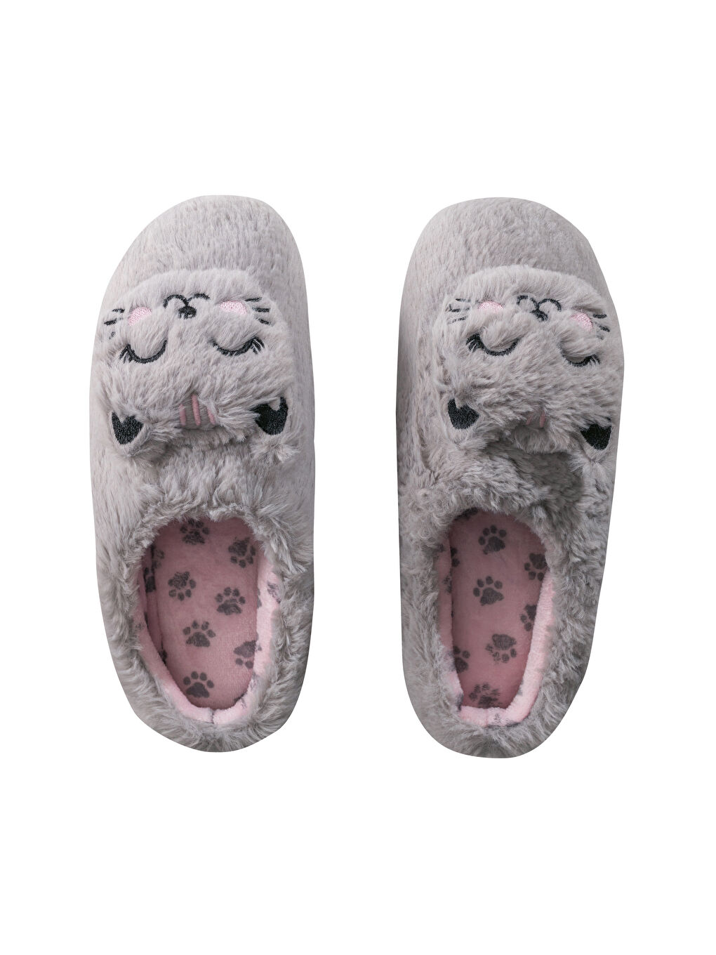 Gri Kedi Nakışlı Kadın Ev Terliği-6