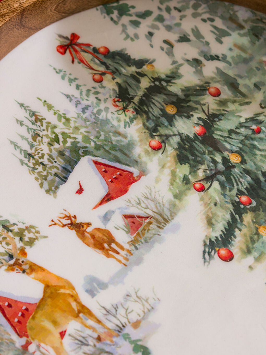 Kahverengi Yılbaşı Temalı Ahşap Tepsi-2