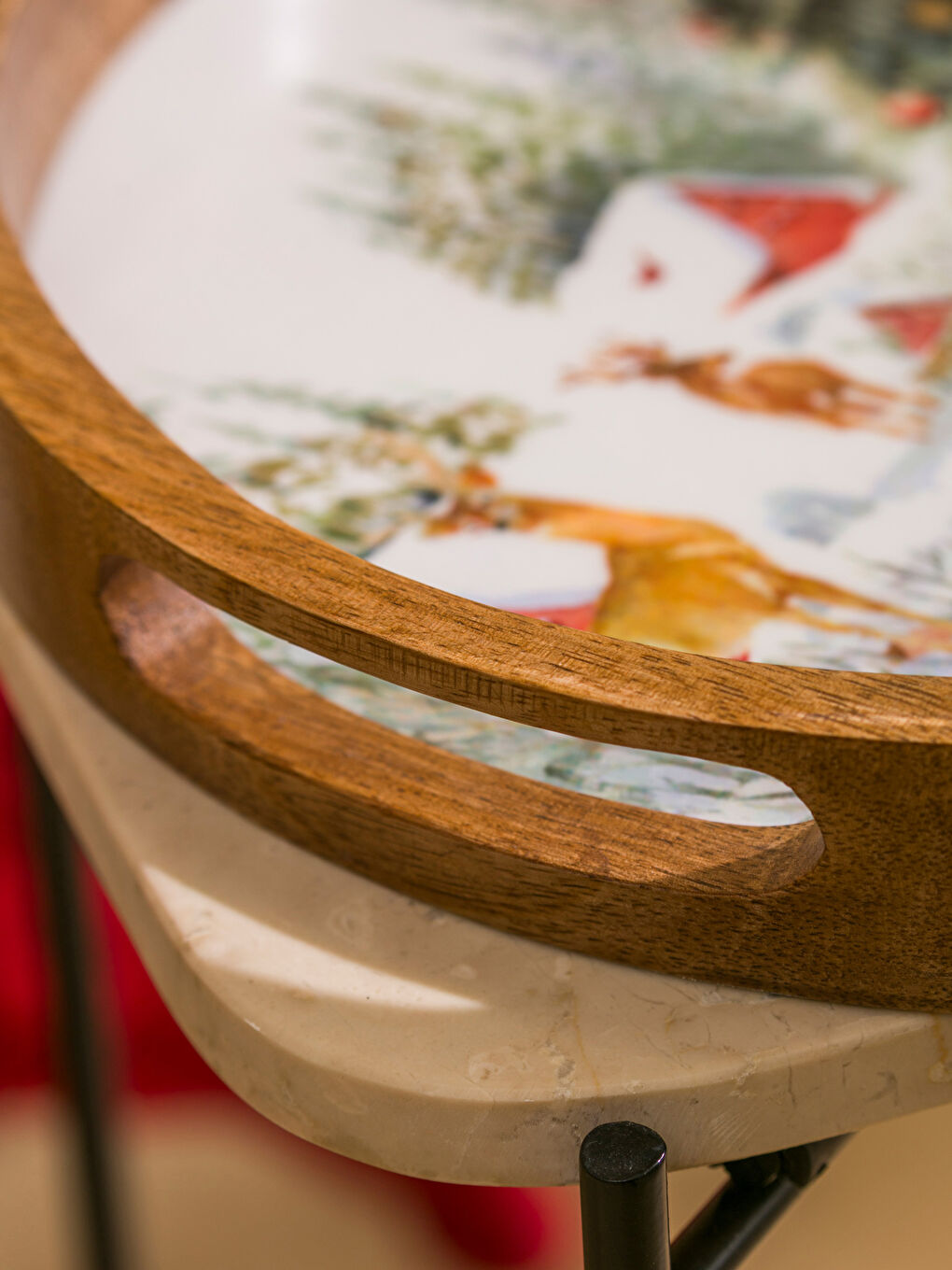 Kahverengi Yılbaşı Temalı Ahşap Tepsi-3