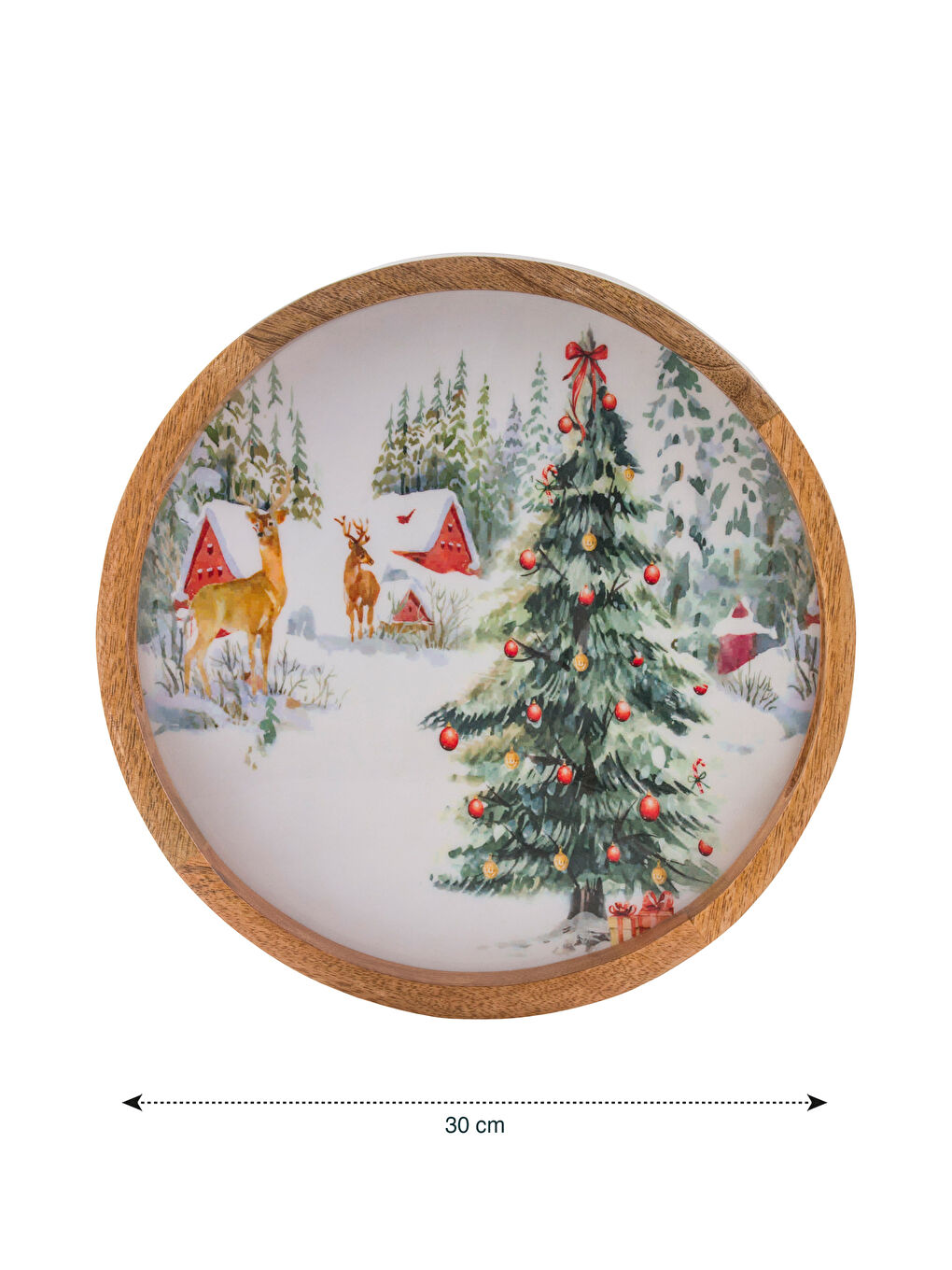 Kahverengi Yılbaşı Temalı Ahşap Tepsi-4