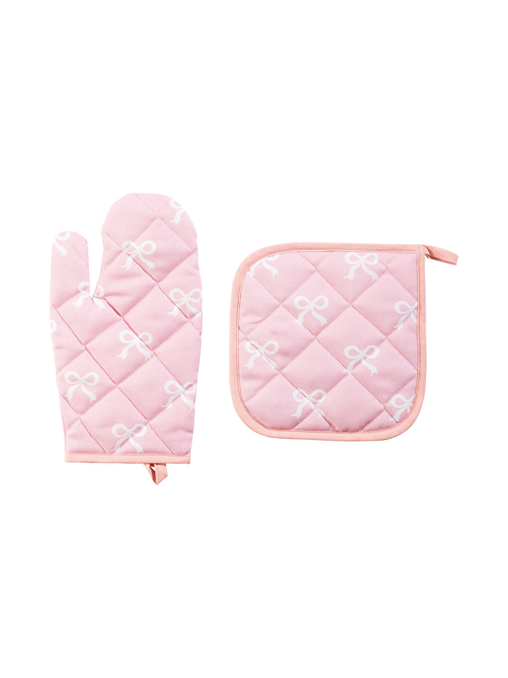 Bow Patterned Oven Mitten and Pot Holder -W5GI48Z8-QWK