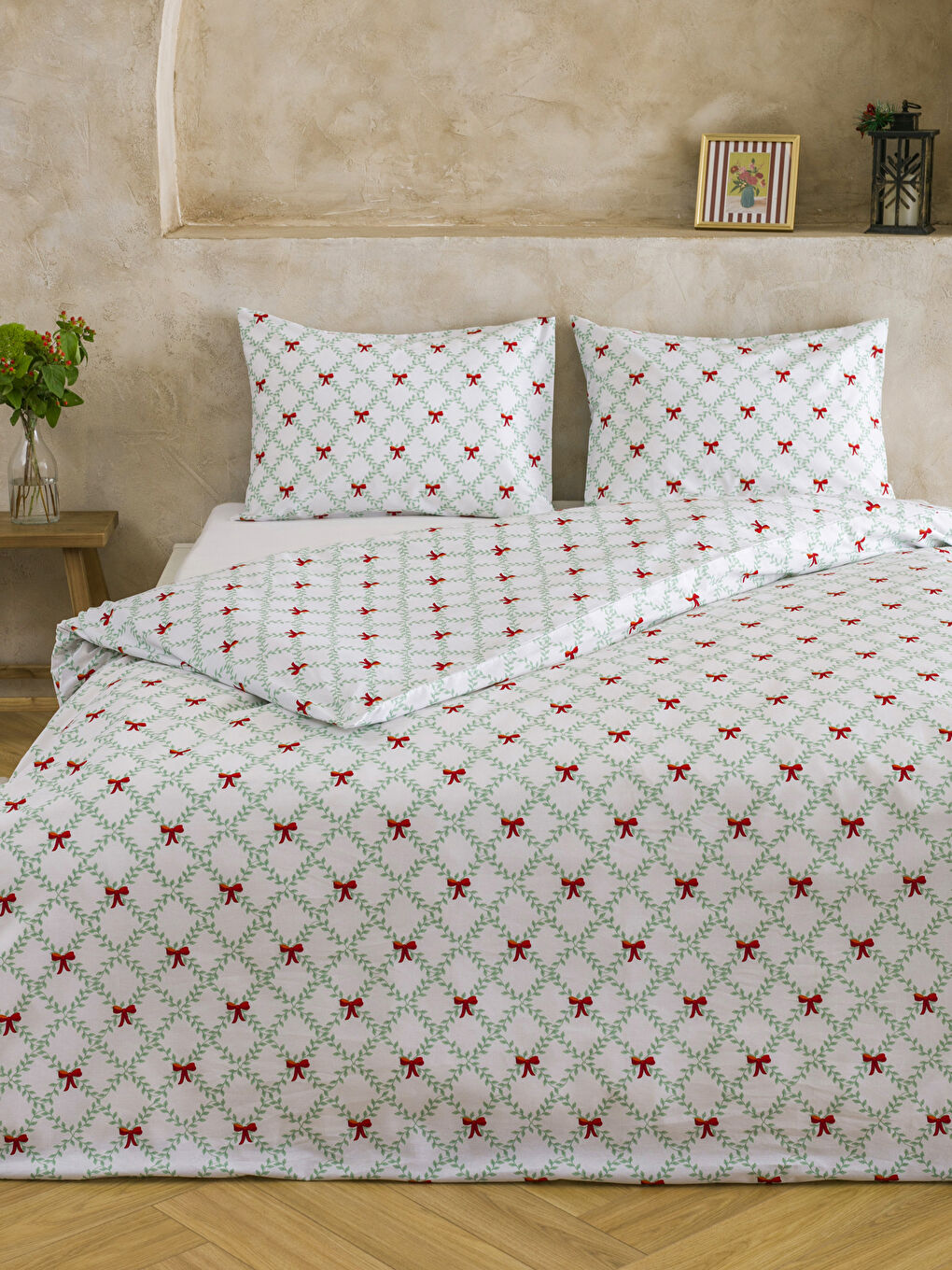 Bow Printed Double Duvet Cover Set