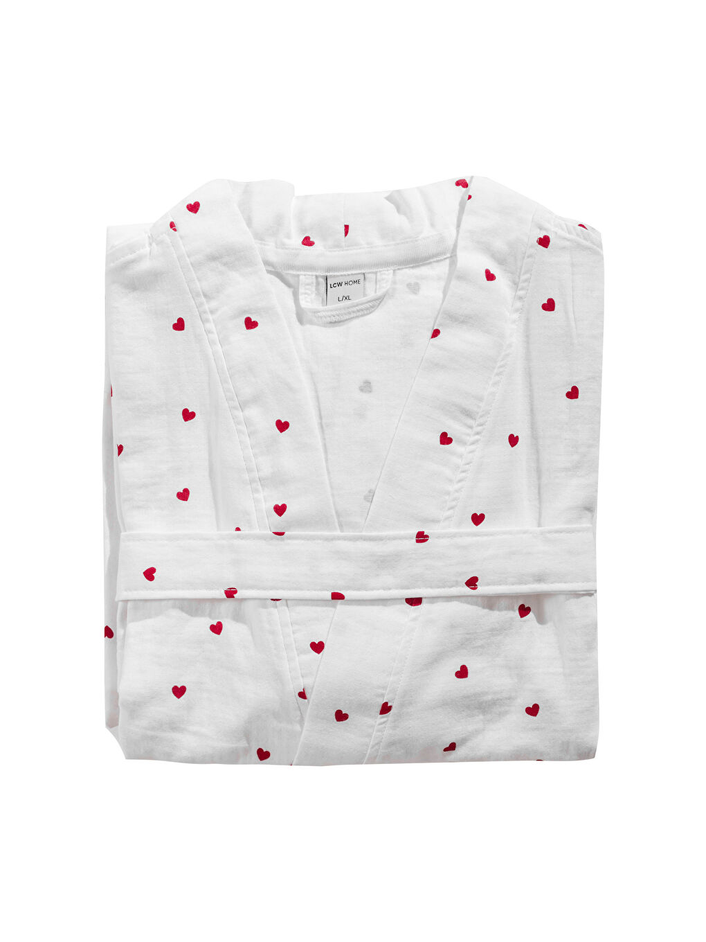 Kırmızı Kalp Baskılı Pamuklu Kadın Bornoz-3