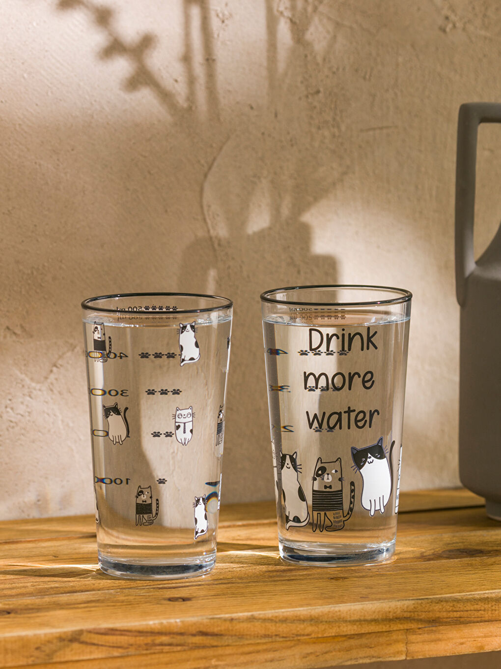 Cat Printed Glass Water Glass Set 2 Pack 570 ml