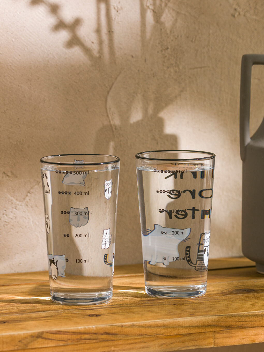 Cat Printed Glass Water Glass Set 2 Pack 570 ml-1
