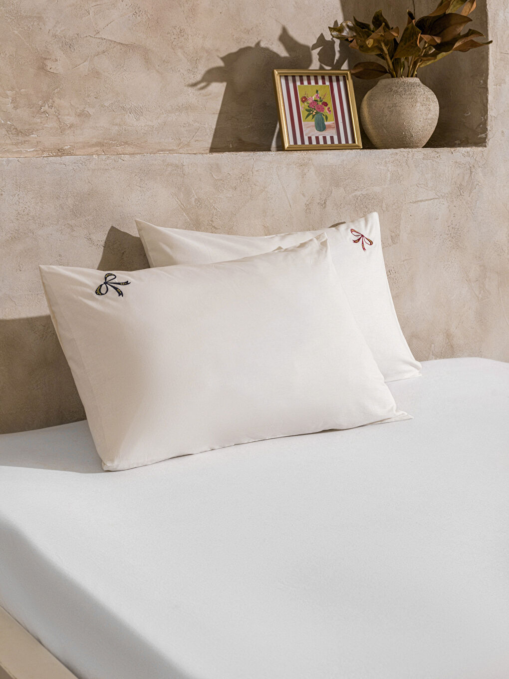 LCW HOME Bow Embroidered Pillowcase 2 Pack 50x70 cm -W5H769Z8-LXH