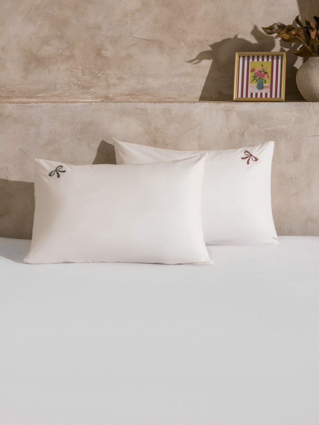 LCW HOME Bow Embroidered Pillowcase 2 Pack 50x70 cm -W5H769Z8-LXH