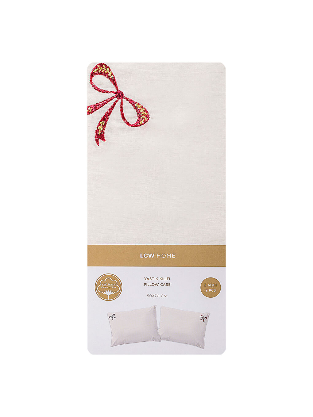 LCW HOME Bow Embroidered Pillowcase 2 Pack 50x70 cm -W5H769Z8-LXH
